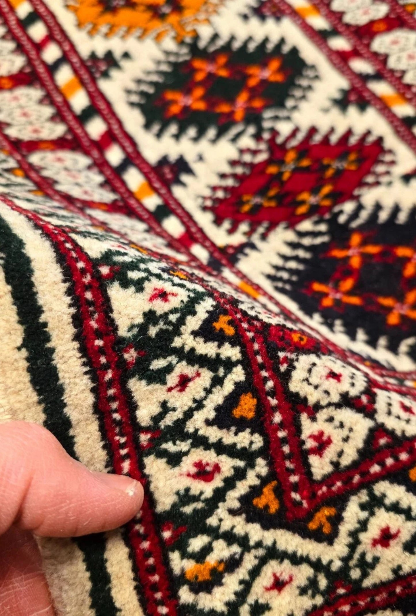 Hand-Knotted Turkoman Beige Wool Rug Bukhara Carpet 200x300 cm (7' x 10' ft) Beige