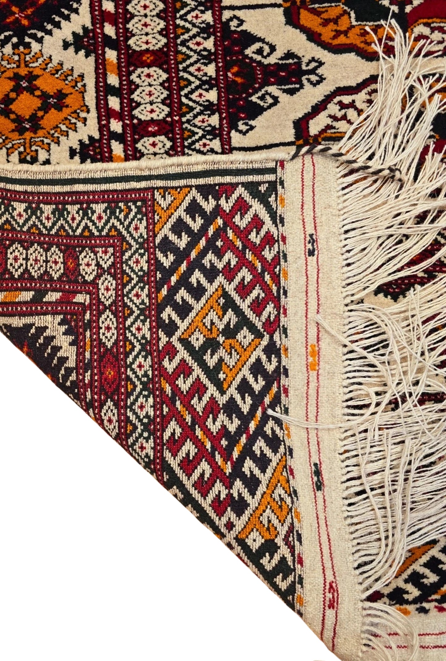 Hand-Knotted Turkoman Beige Wool Rug Bukhara Carpet 200x300 cm (7' x 10' ft) Beige