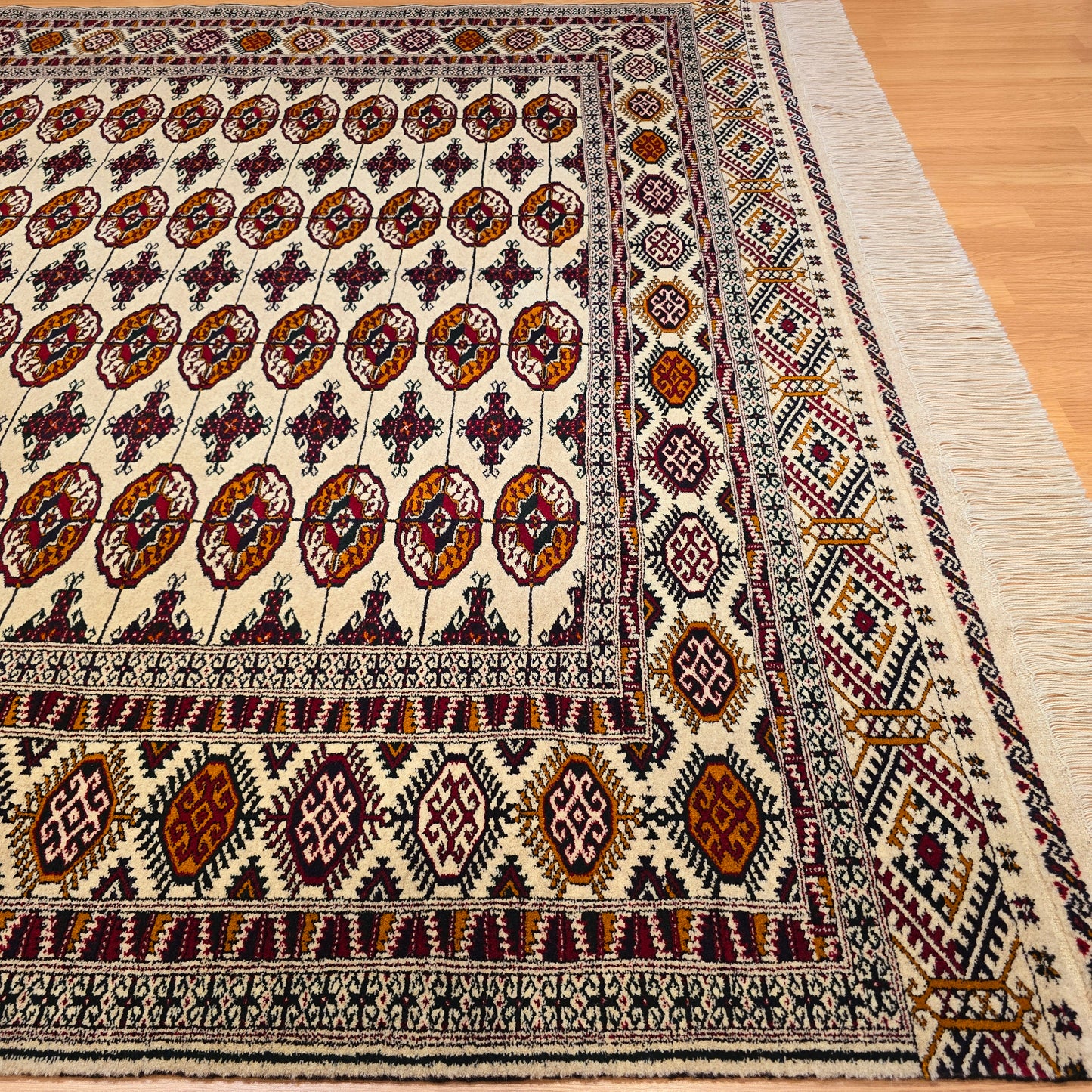 Turkoman Tekke Square Wool Rug 200 x 200cm (7' x 7' ft) Beige