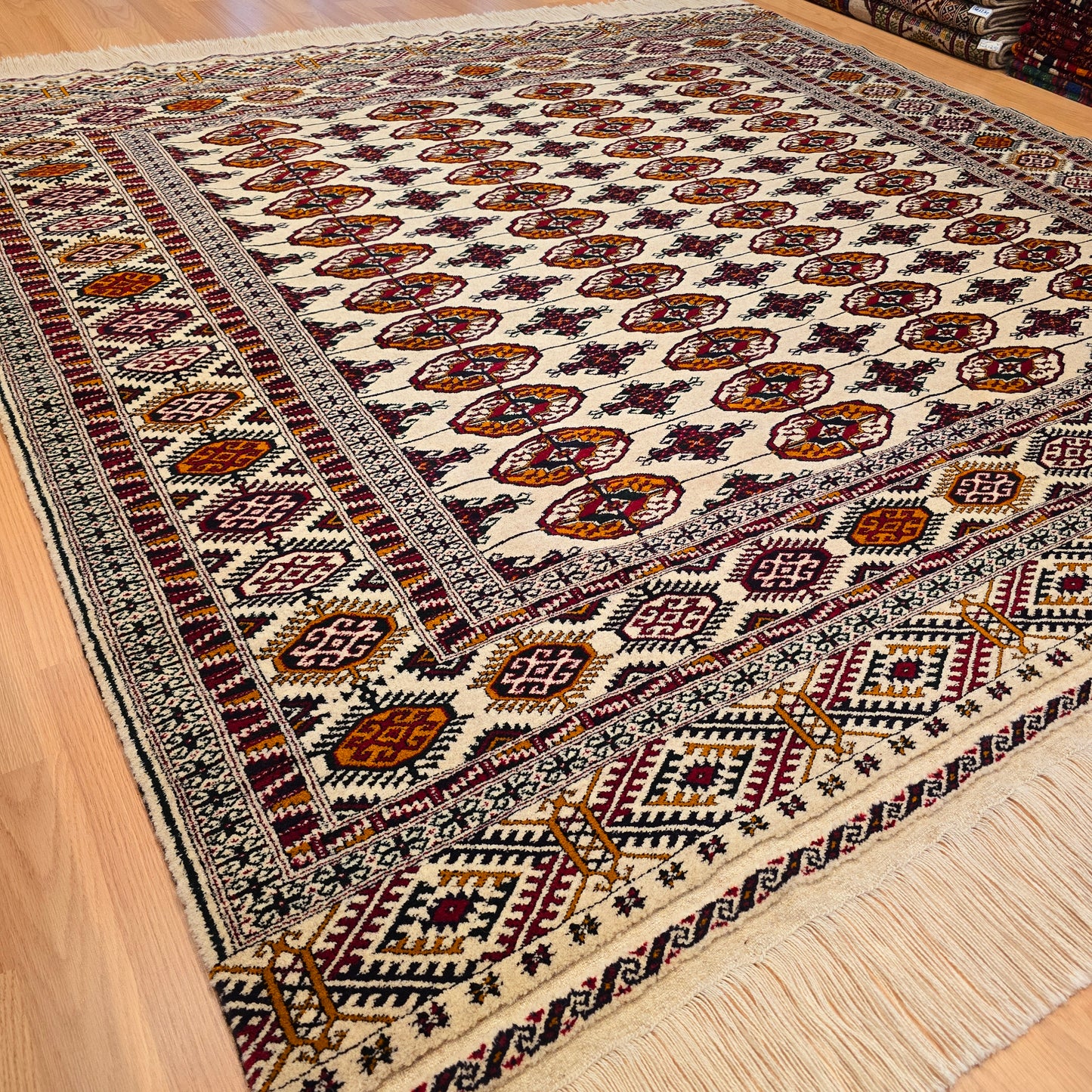 Turkoman Tekke Square Wool Rug 200 x 200cm (7' x 7' ft) Beige