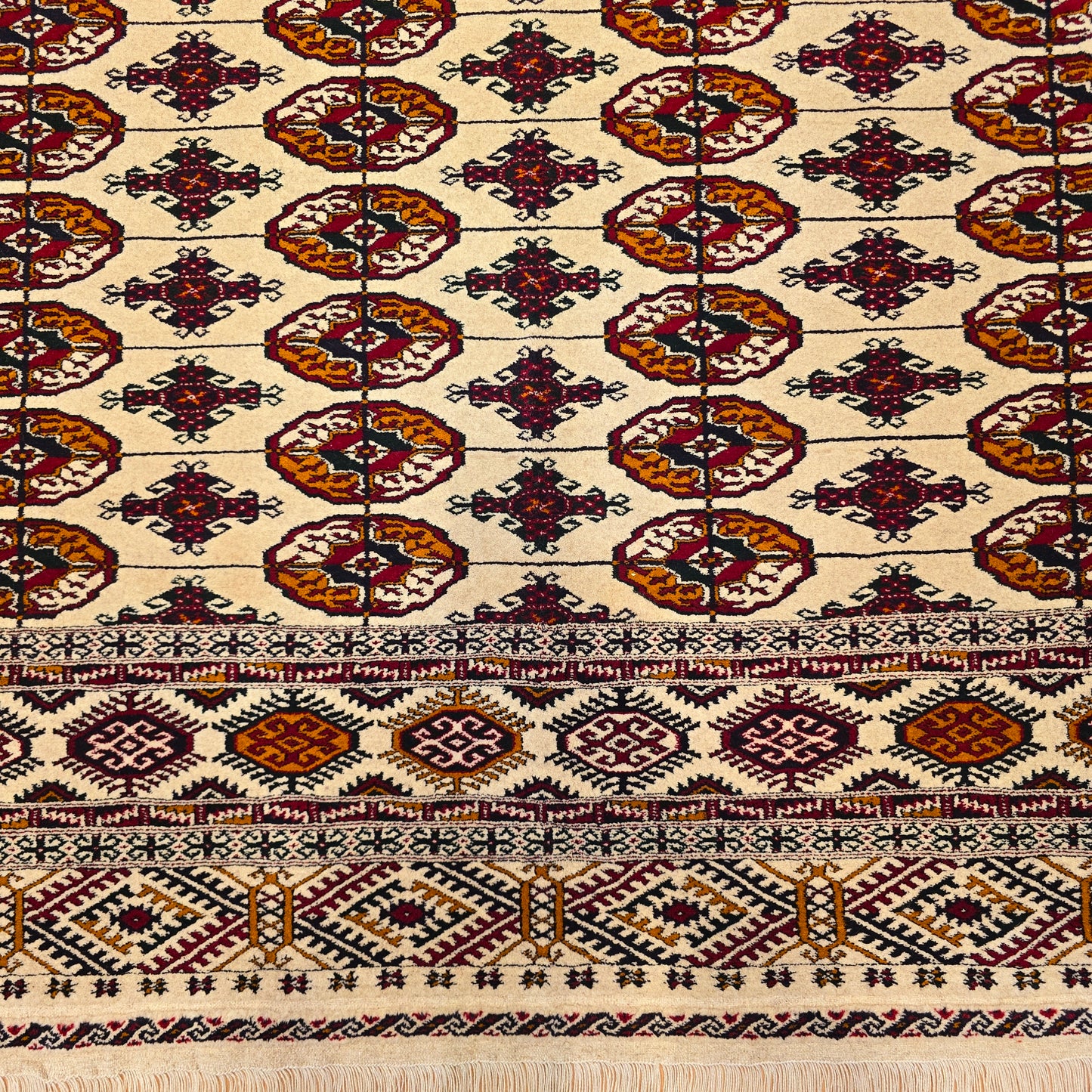 Turkoman Tekke Square Wool Rug 200 x 200cm (7' x 7' ft) Beige