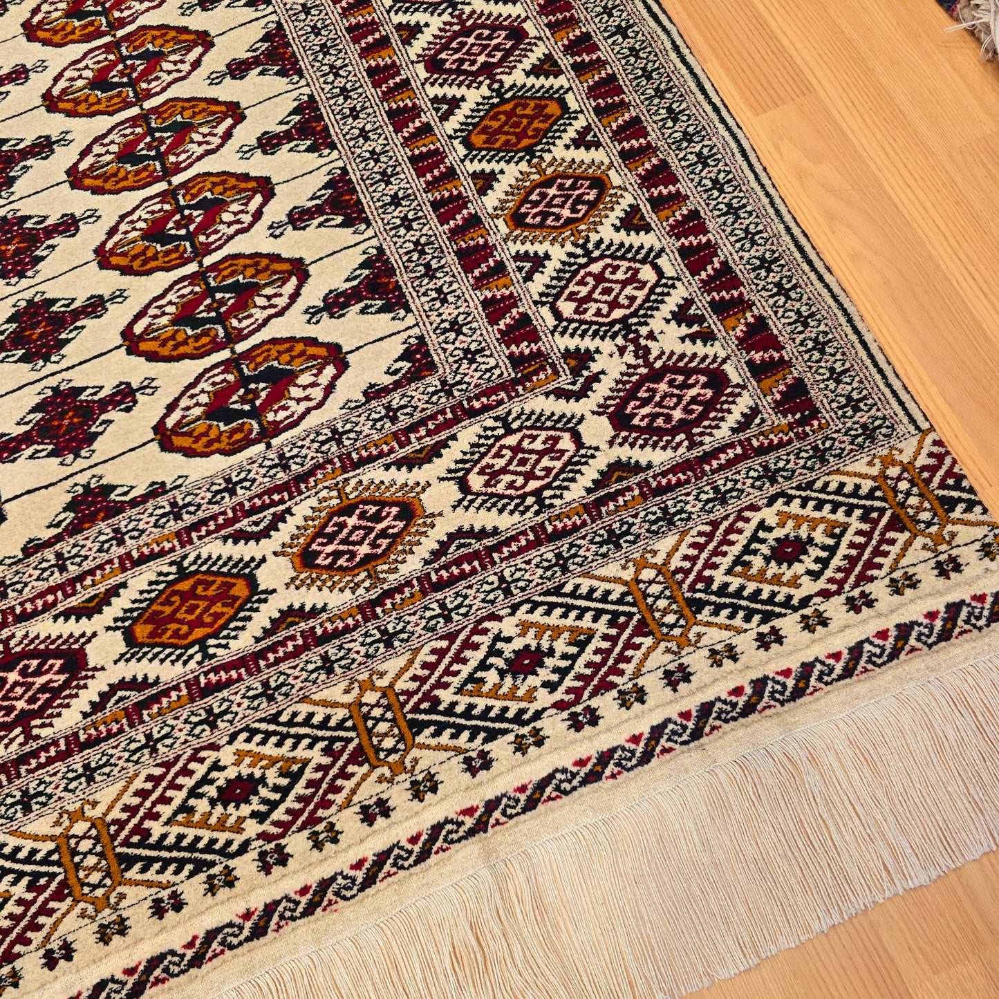 Turkoman Tekke Square Wool Rug 200 x 200cm (7' x 7' ft) Beige
