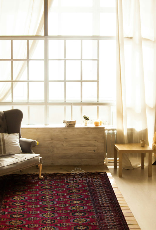 Rare Turkoman Yomut Kepse Eagle Gul Handknotted Wool Rug 207 x 310cm (7x10 ft) Red