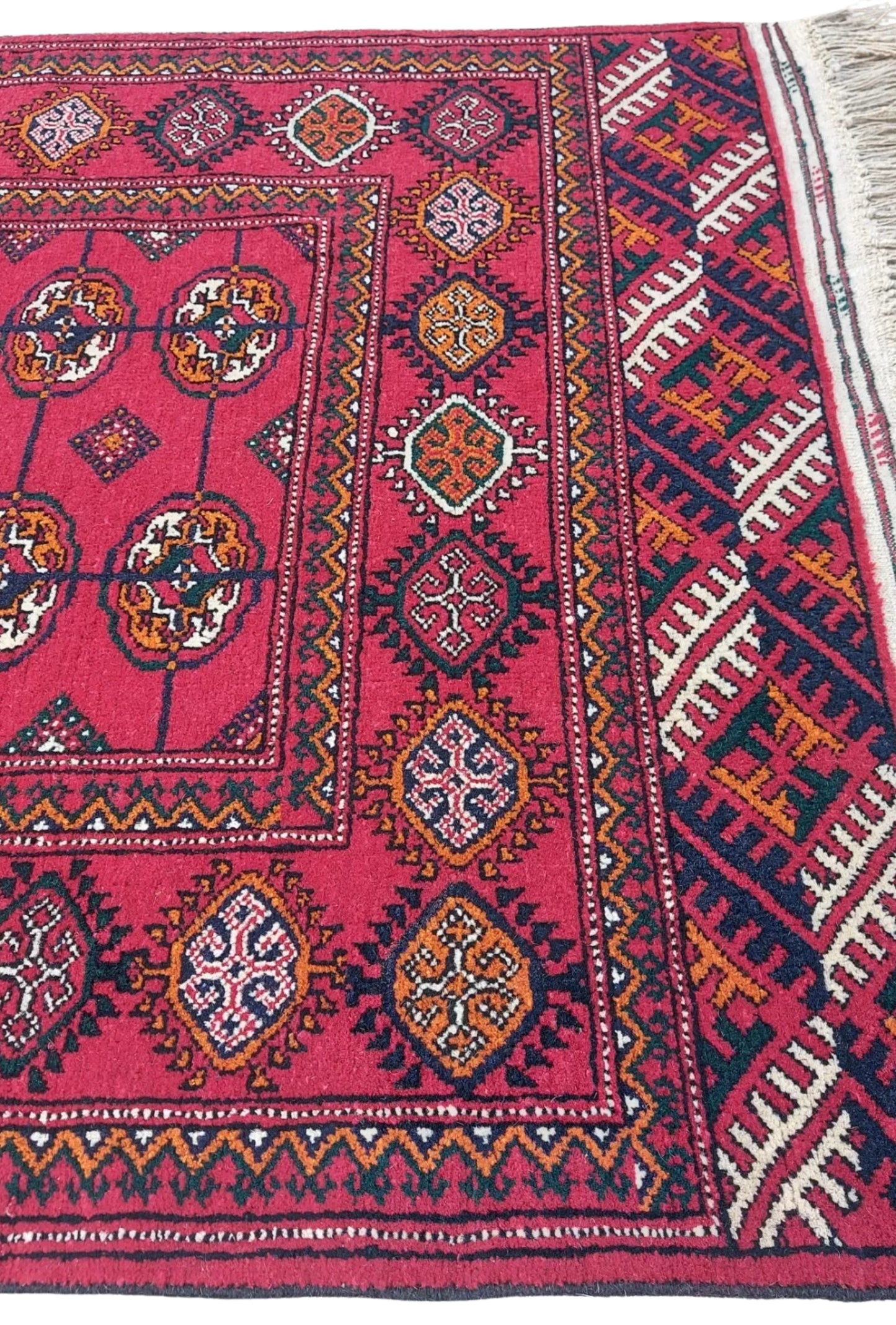 Turkmen Runner Rug Handknotted Wool Rug 84 x 207cm (2.9' x 6.9' ft) Red