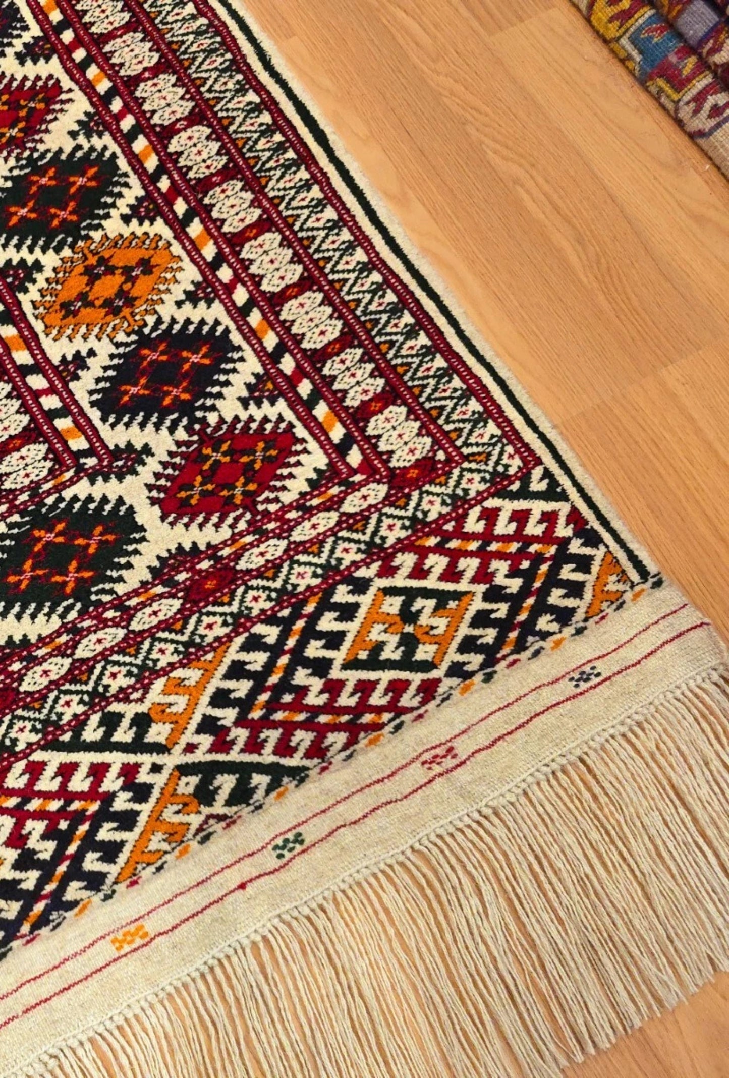 Hand-Knotted Turkoman Beige Wool Rug Bukhara Carpet 200x300 cm (7' x 10' ft) Beige