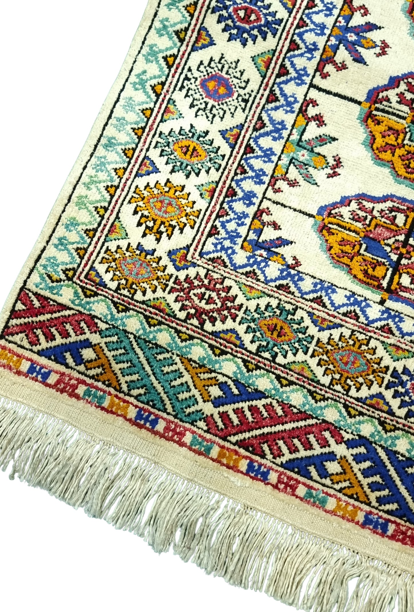 Handmade Turkoman Tekke Silk Rug 84 x 120 cm (3'x4' ft) Beige
