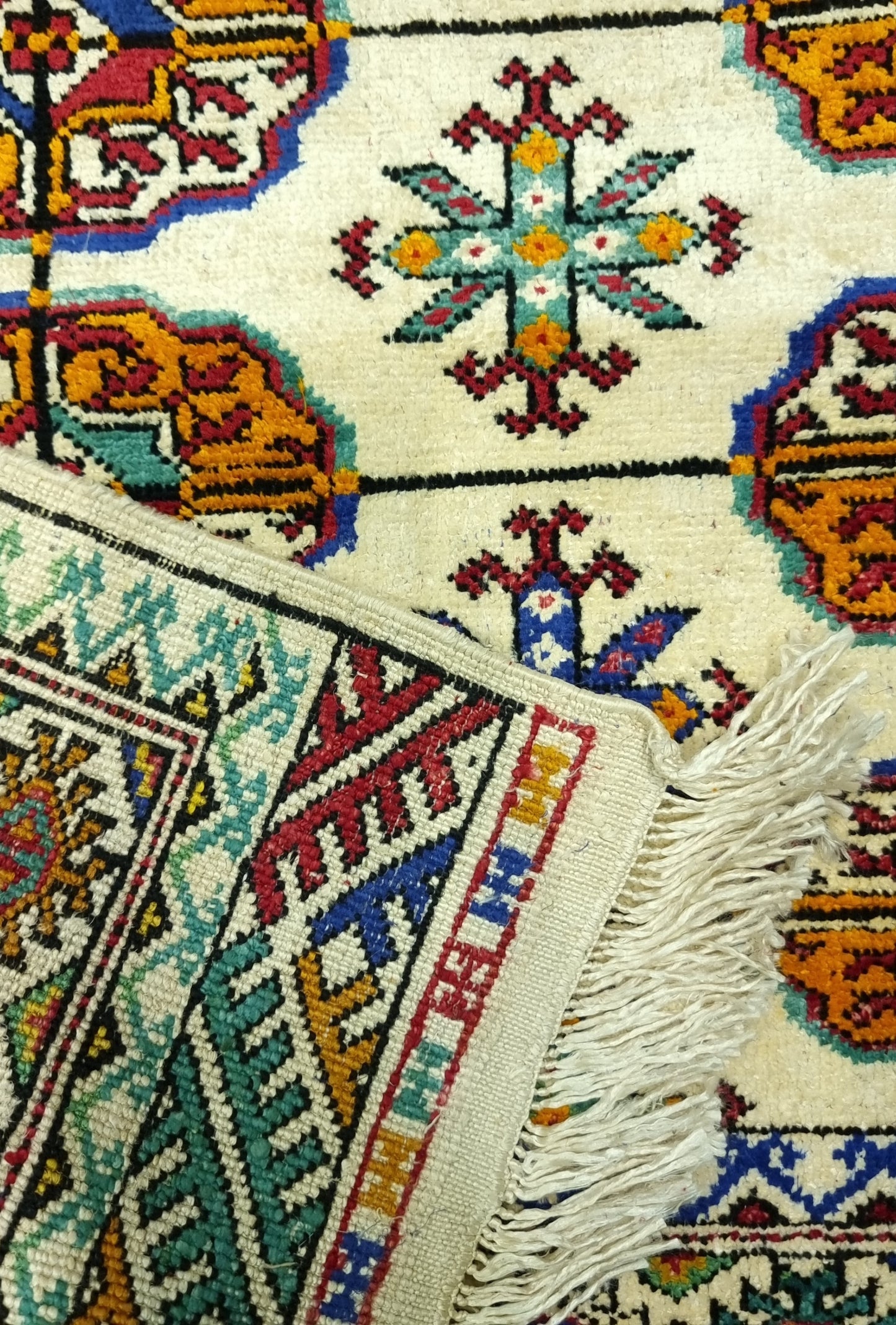 Handmade Turkoman Tekke Silk Rug 84 x 120 cm (3'x4' ft) Beige