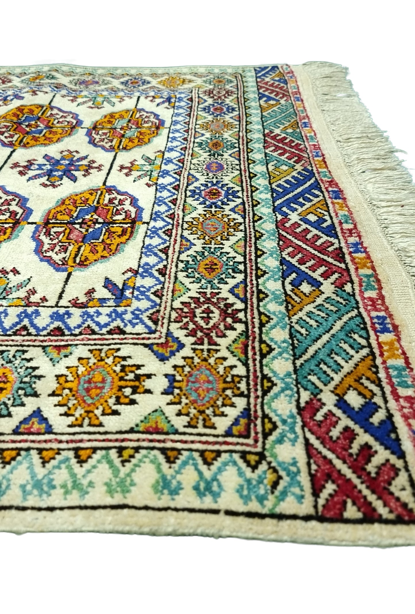 Handmade Turkoman Tekke Silk Rug 84 x 120 cm (3'x4' ft) Beige