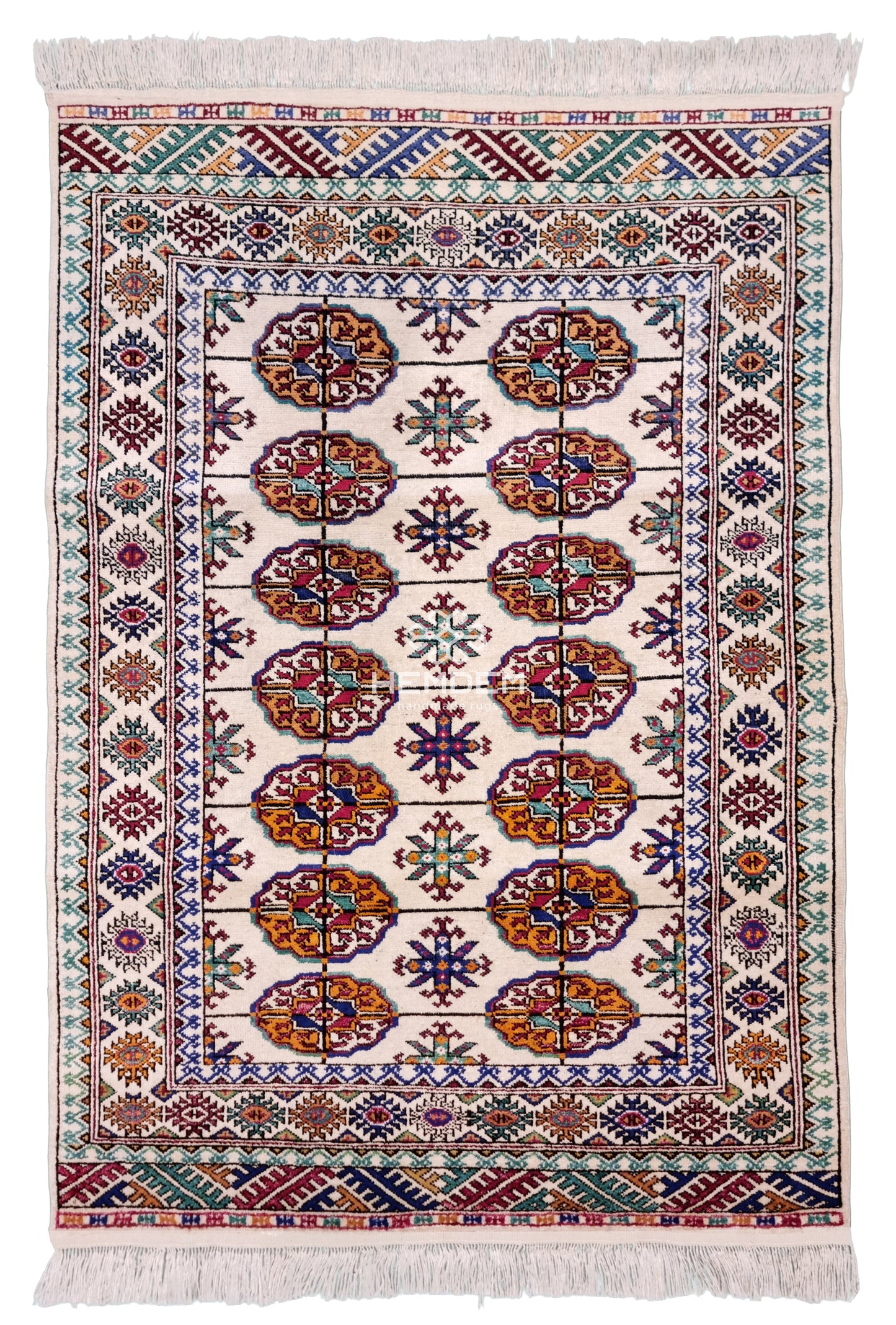Handmade Turkoman Tekke Silk Rug 84 x 120 cm (3'x4' ft) Beige