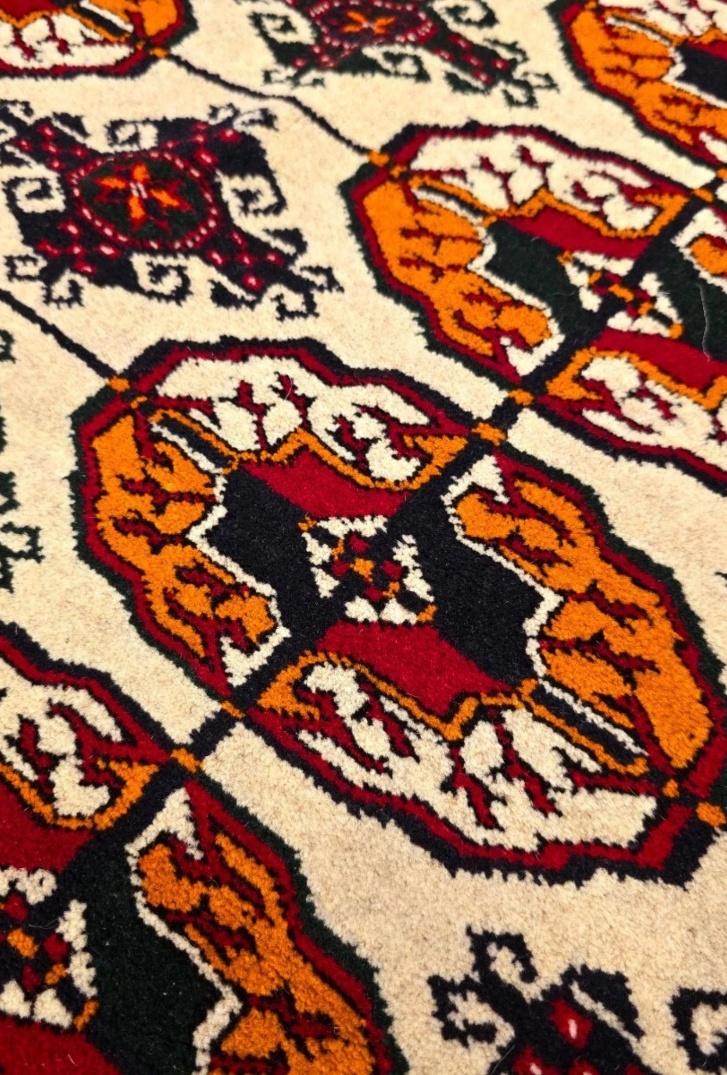 Hand-Knotted Turkoman Beige Wool Rug Bukhara Carpet 200x300 cm (7' x 10' ft) Beige