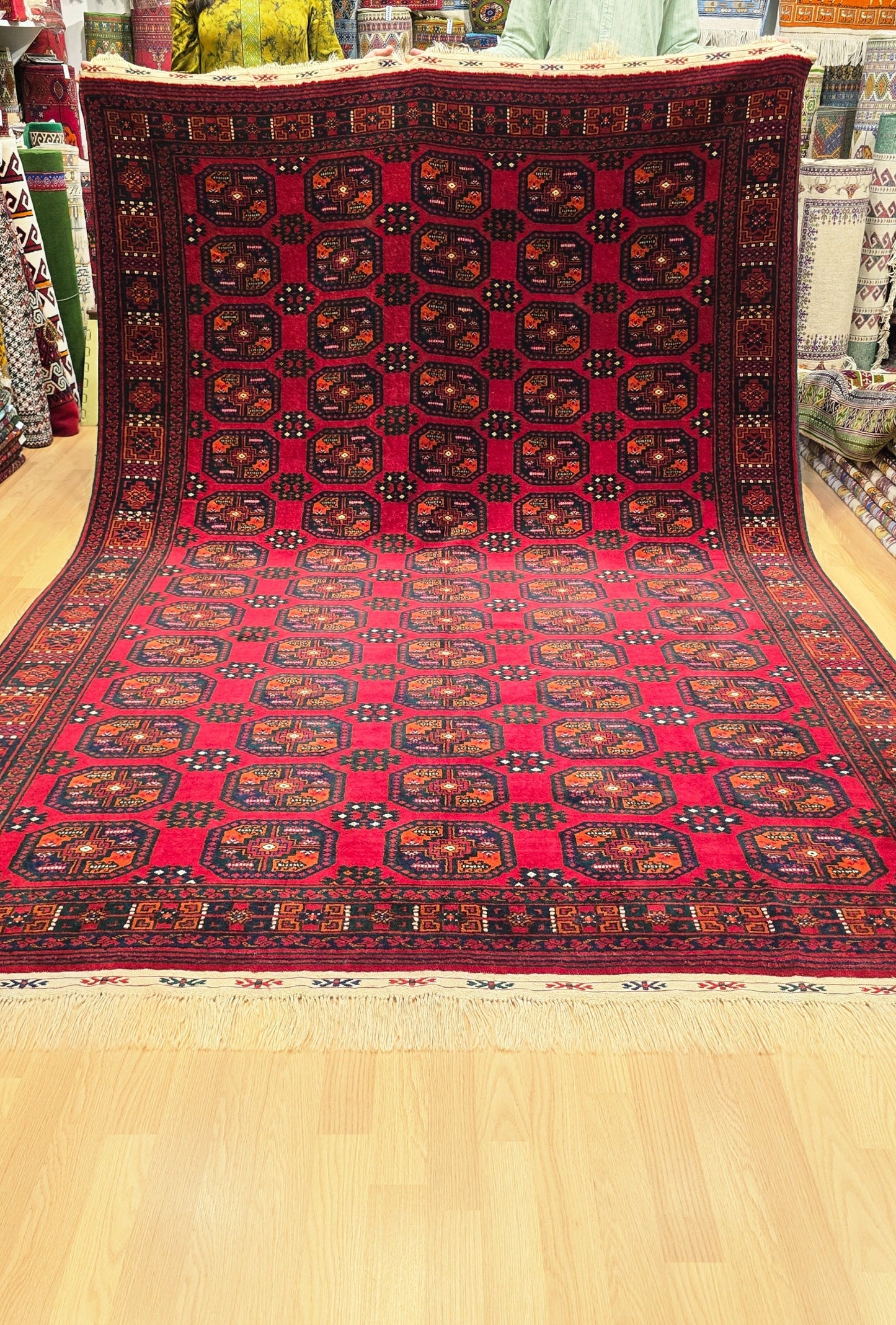 Vintage Handmade Afghan Temerchin Desing Wool Rug 195 x 300cm (7' x 10' ft) Red
