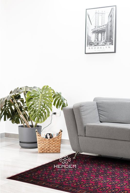 Vintage Handmade Afghan Temerchin Desing Wool Rug 195 x 300cm (7' x 10' ft) Red