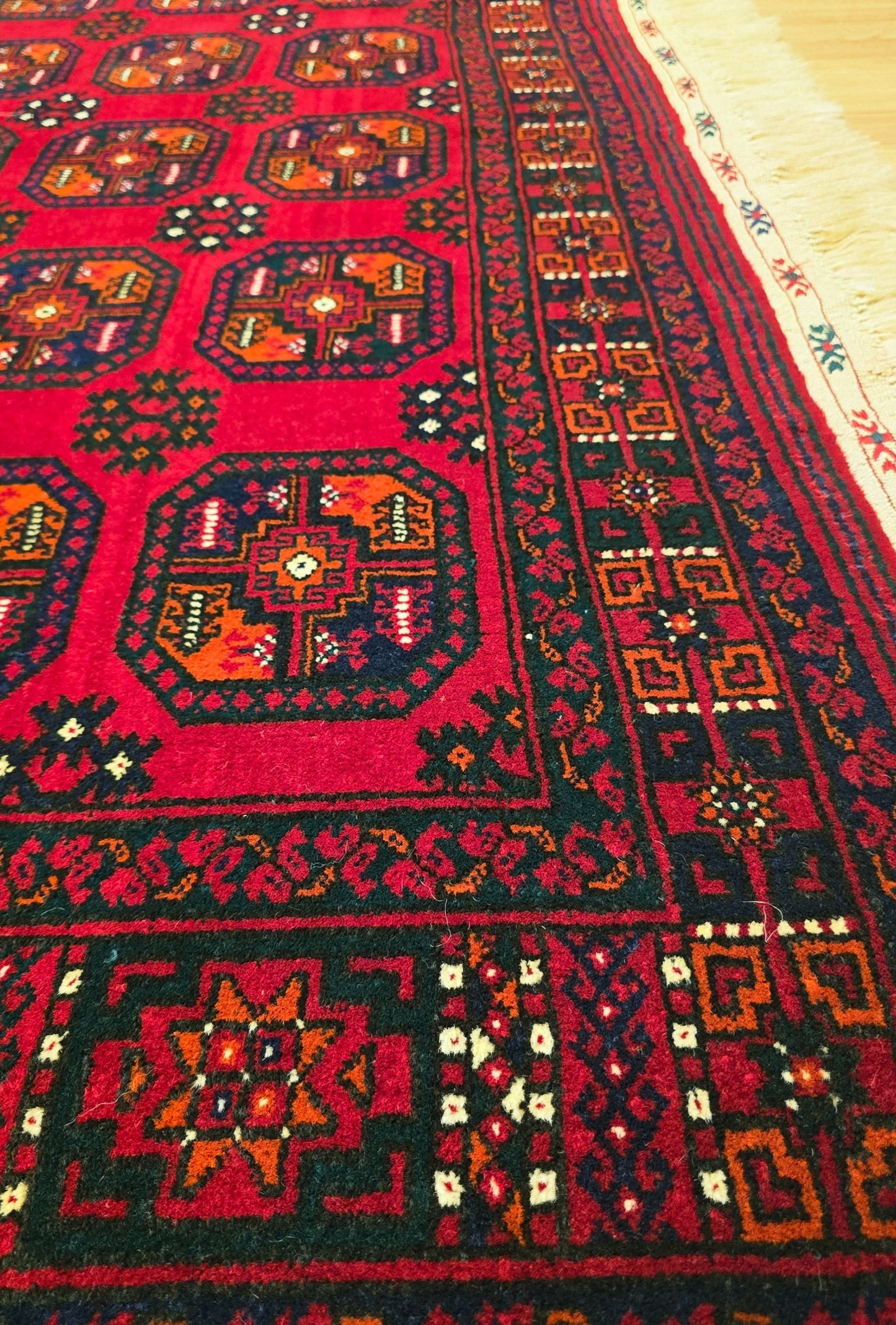 Vintage Handmade Afghan Temerchin Desing Wool Rug 195 x 300cm (7' x 10' ft) Red