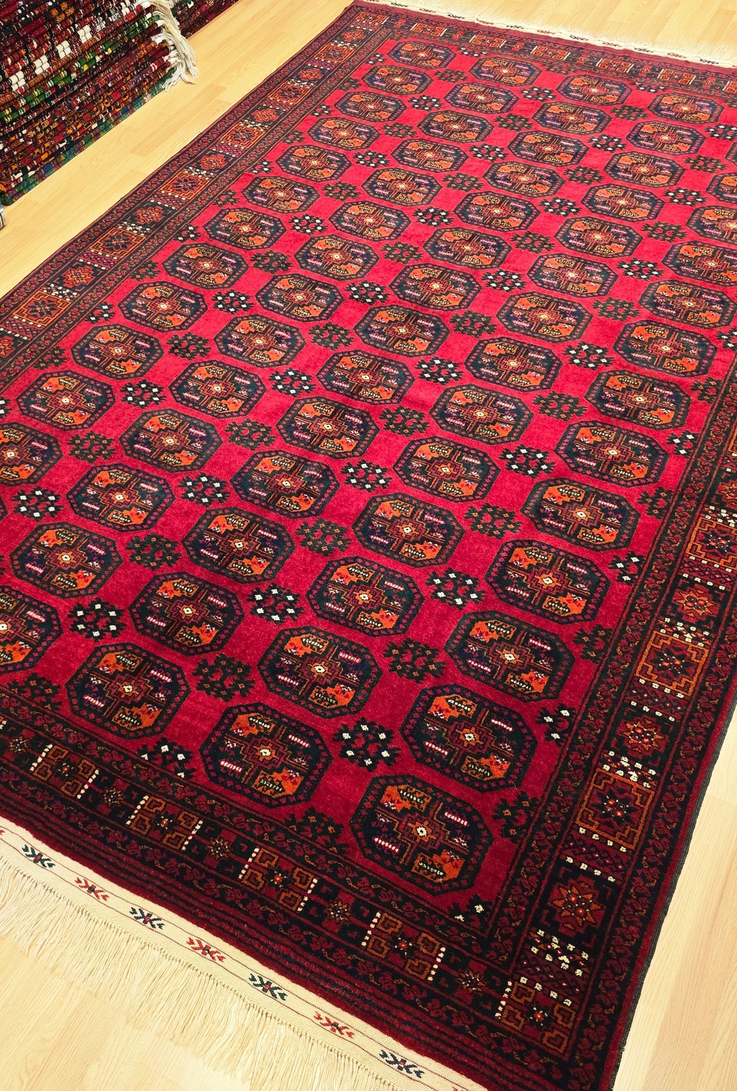 Vintage Handmade Afghan Temerchin Desing Wool Rug 195 x 300cm (7' x 10' ft) Red
