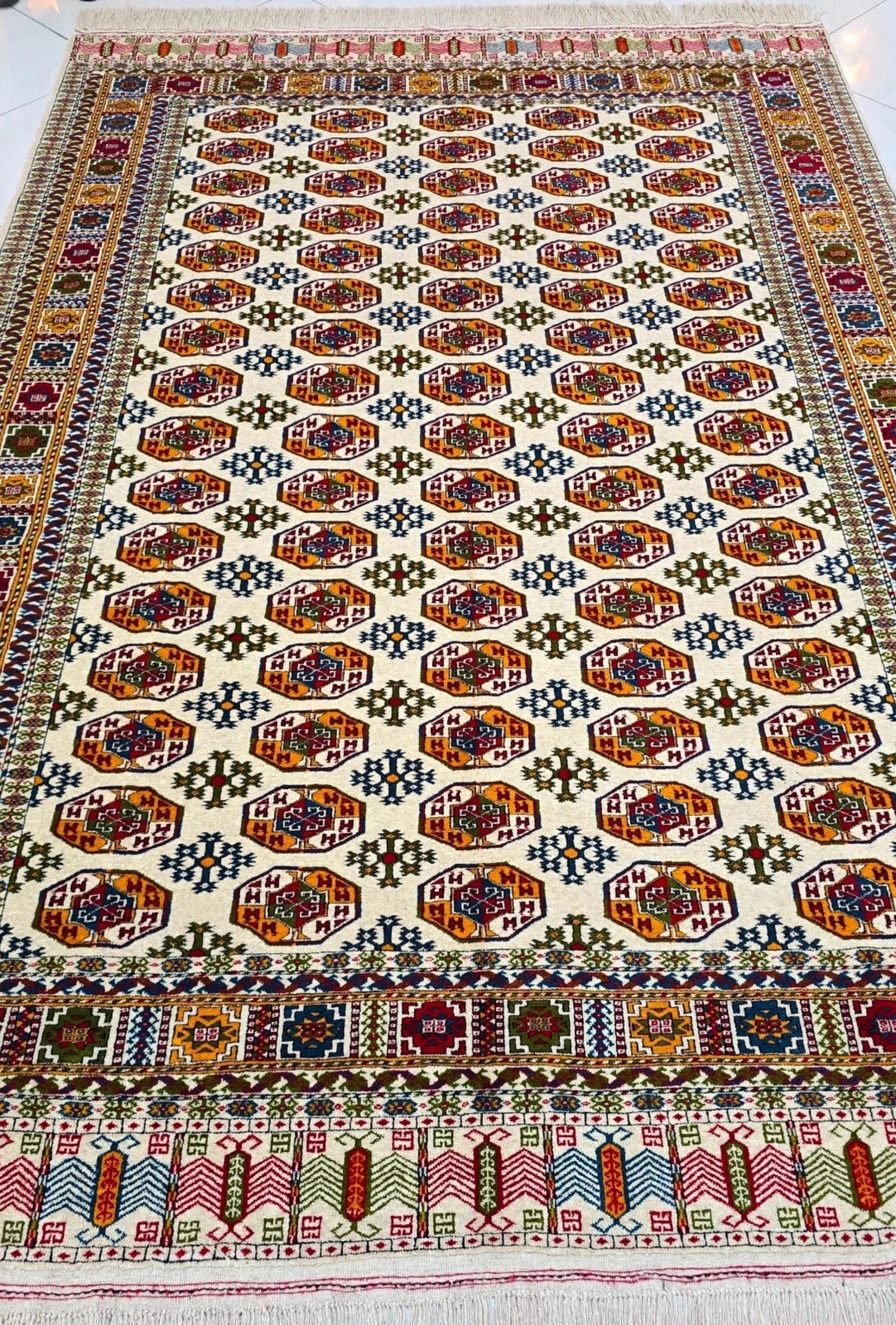 Antique Design Tauk Nuska Kizil Ayak Handknotted Wool Rug 200x300cm (7' x 10' ft) Beige