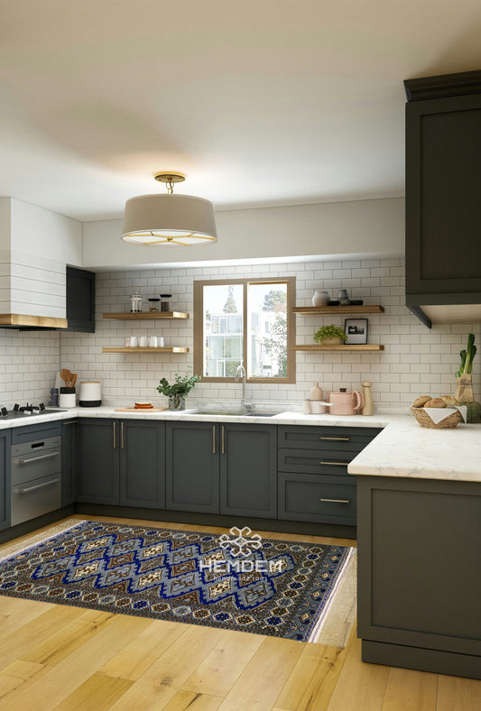 Turkoman Chaodor Oertmen Wool Rug 136x220 cm (4.4'x8' ft) Blue