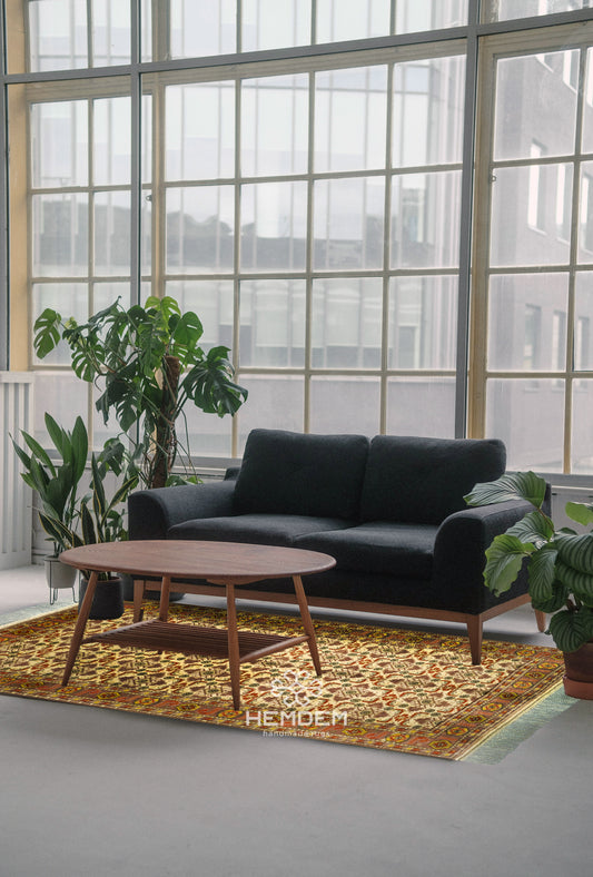 Ersari Beshir Handknotted Wool Rug 200x300cm (7' x 10' ft) Beige