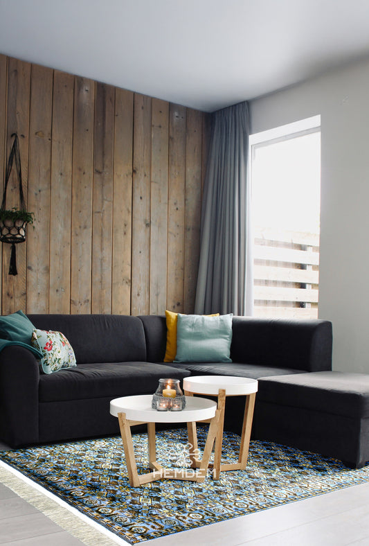 Floral Ersari Beshir Handmade Wool Rug 200x300cm (7' x 10' ft) Blue