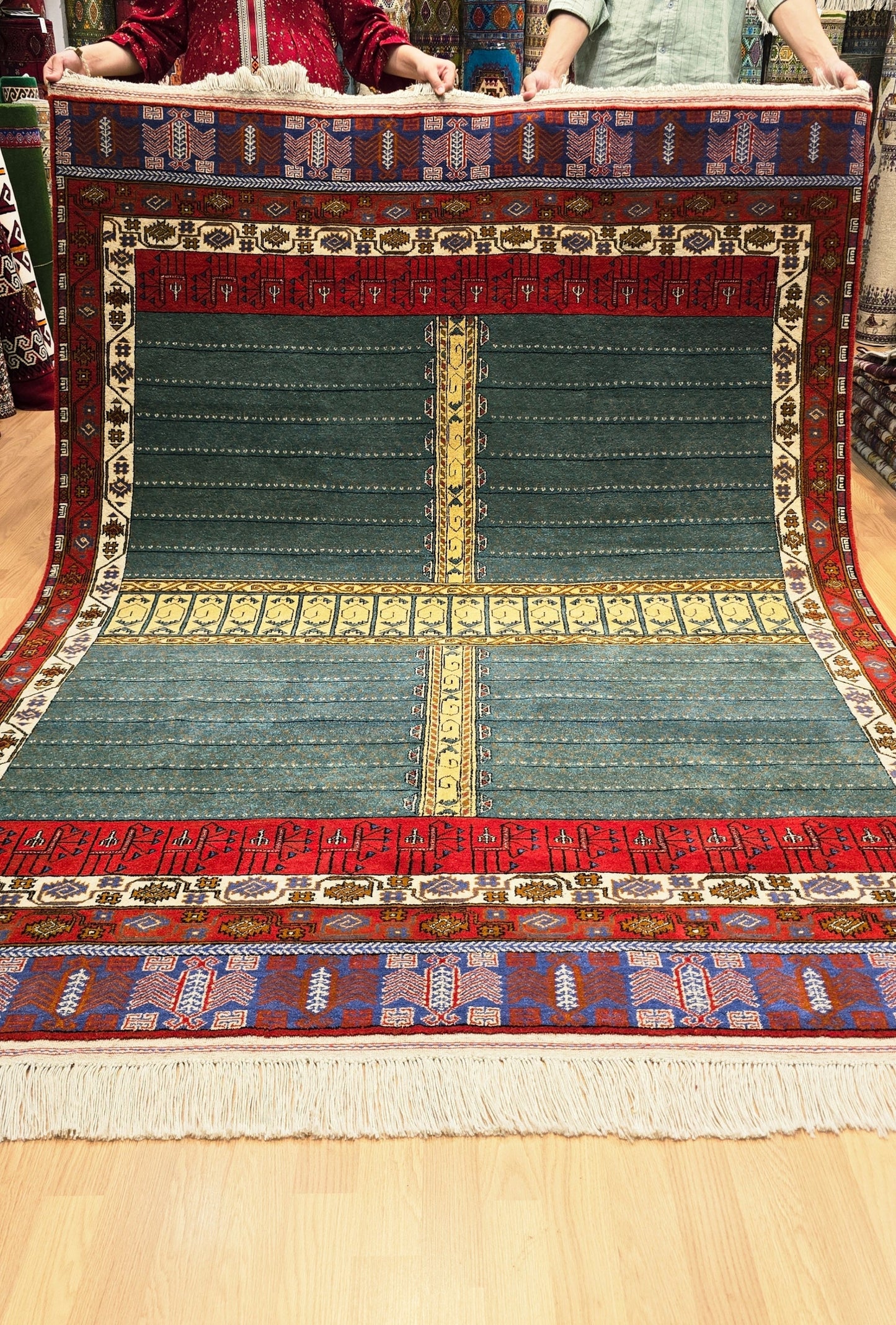 Handmade Ensi Wool Rug 175x240cm (5.7' x 7.9' ft) – Tiffany Blue, Boho Decor, Rare Rug