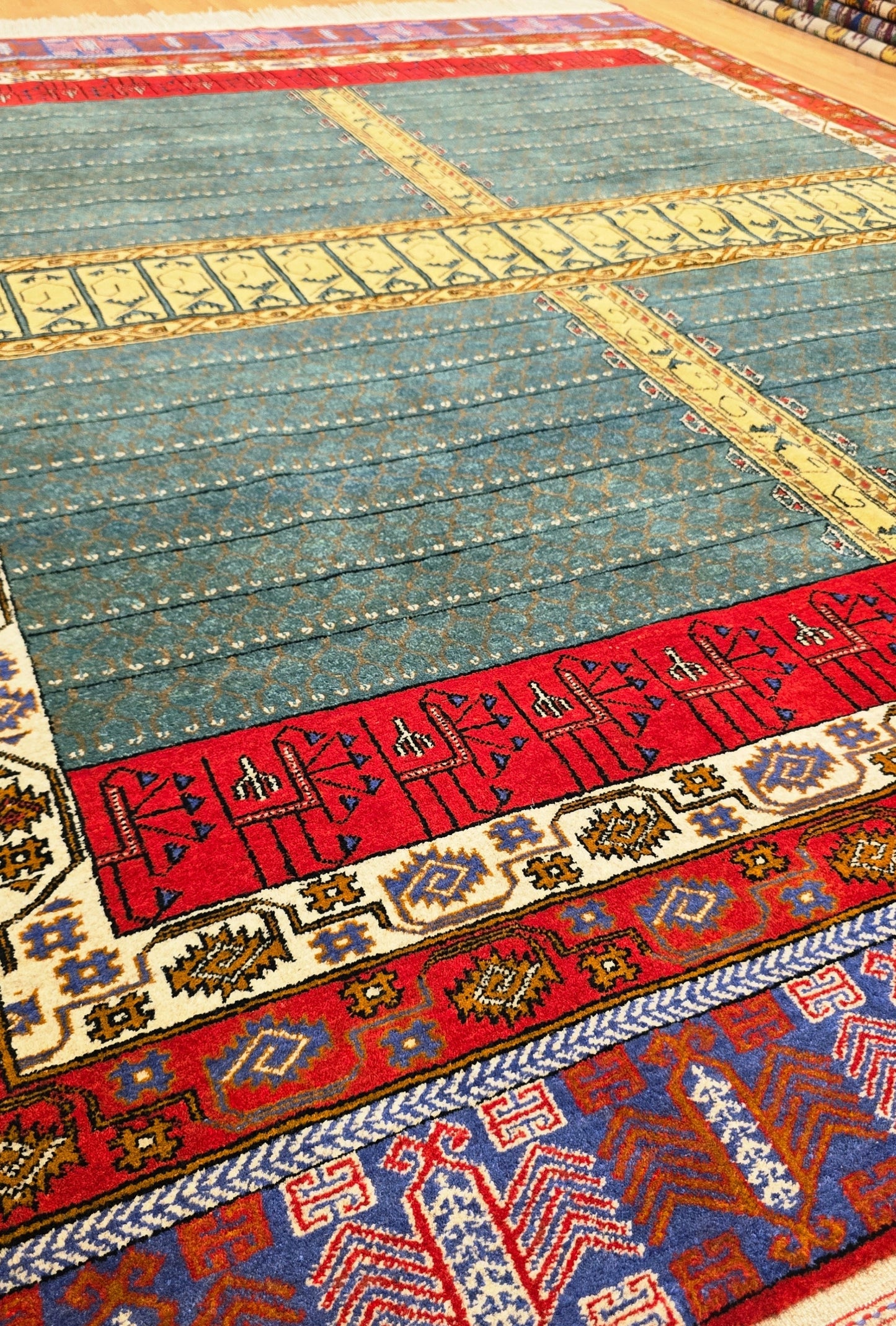 Handmade Ensi Wool Rug 175x240cm (5.7' x 7.9' ft) – Tiffany Blue, Boho Decor, Rare Rug