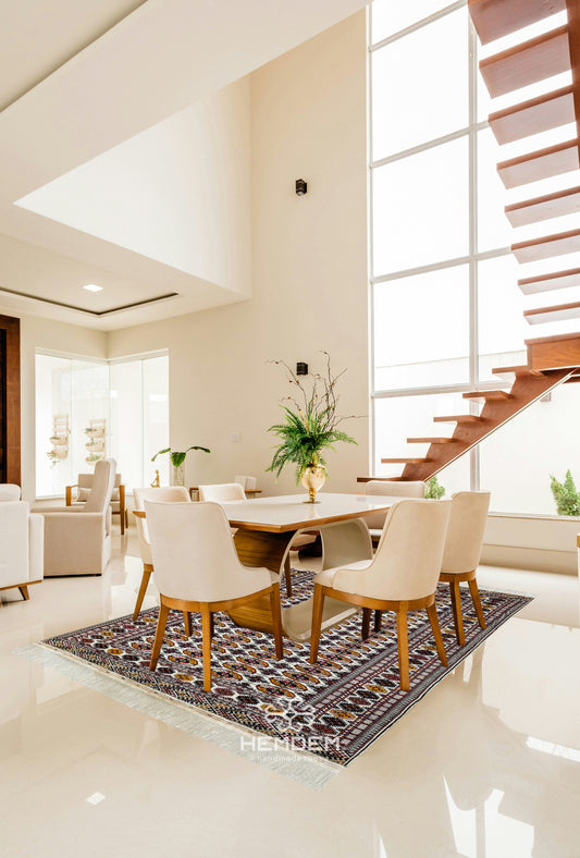 Hand-Knotted Turkoman Beige Wool Rug Bukhara Carpet 200x300 cm (7' x 10' ft) Beige