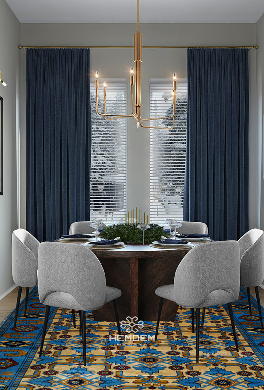 Herati Afghan Rug Oriental Silk Handknotted Eastern Area Rug 111 x 180 cm (4' x 6' ft) Blue