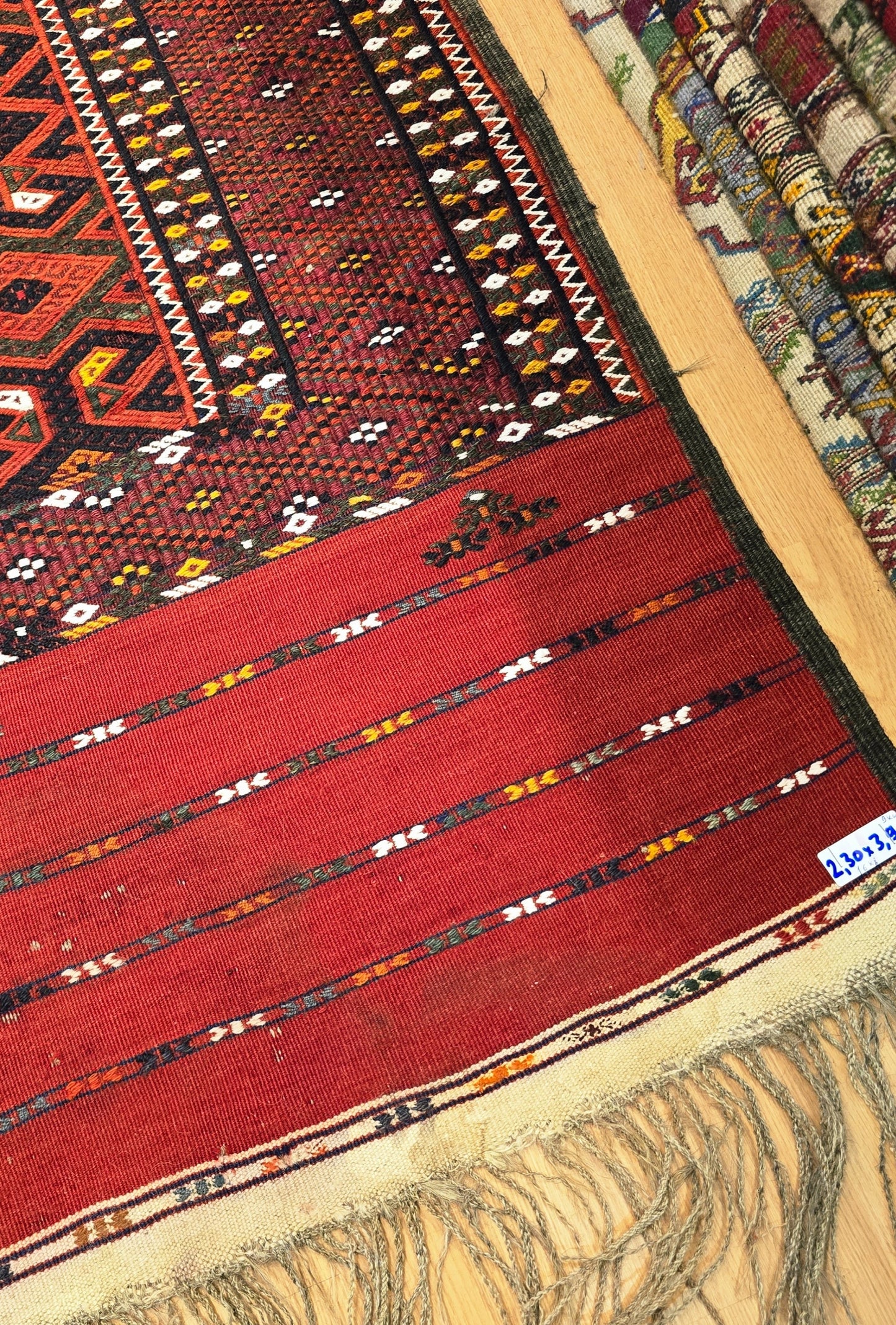 Handwoven Vintage Turkoman Yomut Kilim Rug 230 x 390cm (7.5' x 12.8' ft) Red