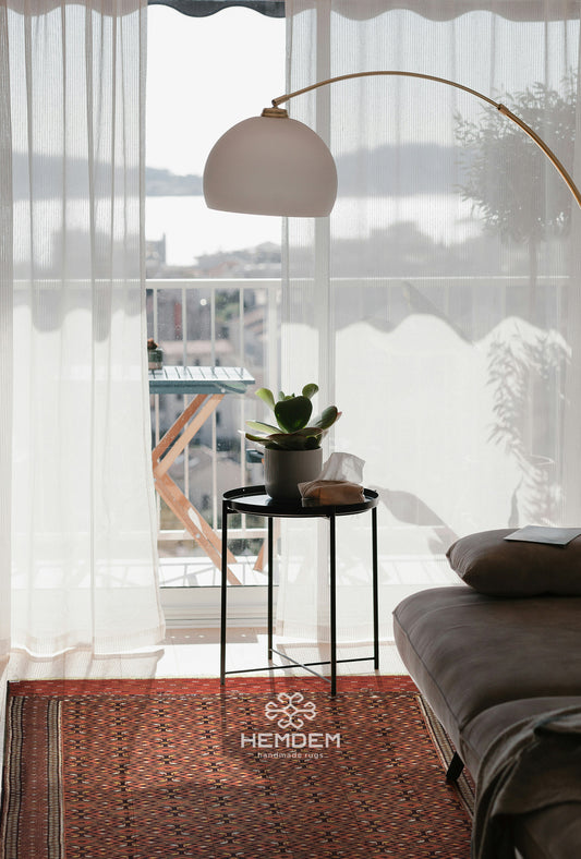 Handwoven Vintage Turkoman Yomut Kilim Rug 230 x 390cm (7.5' x 12.8' ft) Red