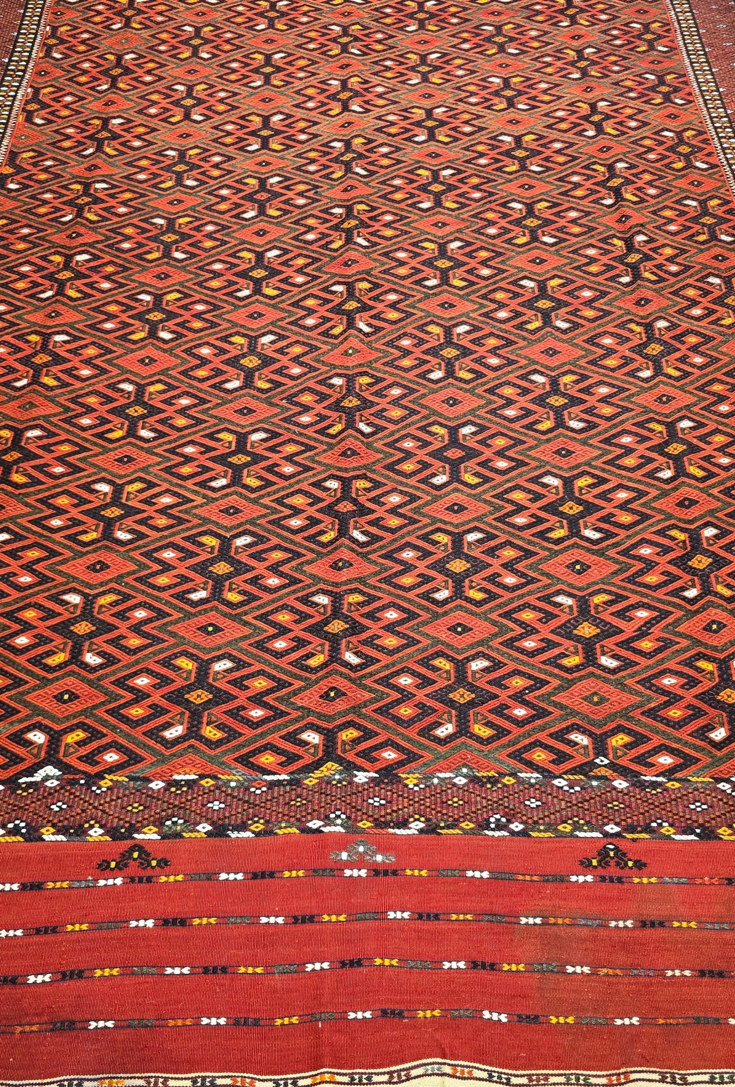 Handwoven Vintage Turkoman Yomut Kilim Rug 230 x 390cm (7.5' x 12.8' ft) Red