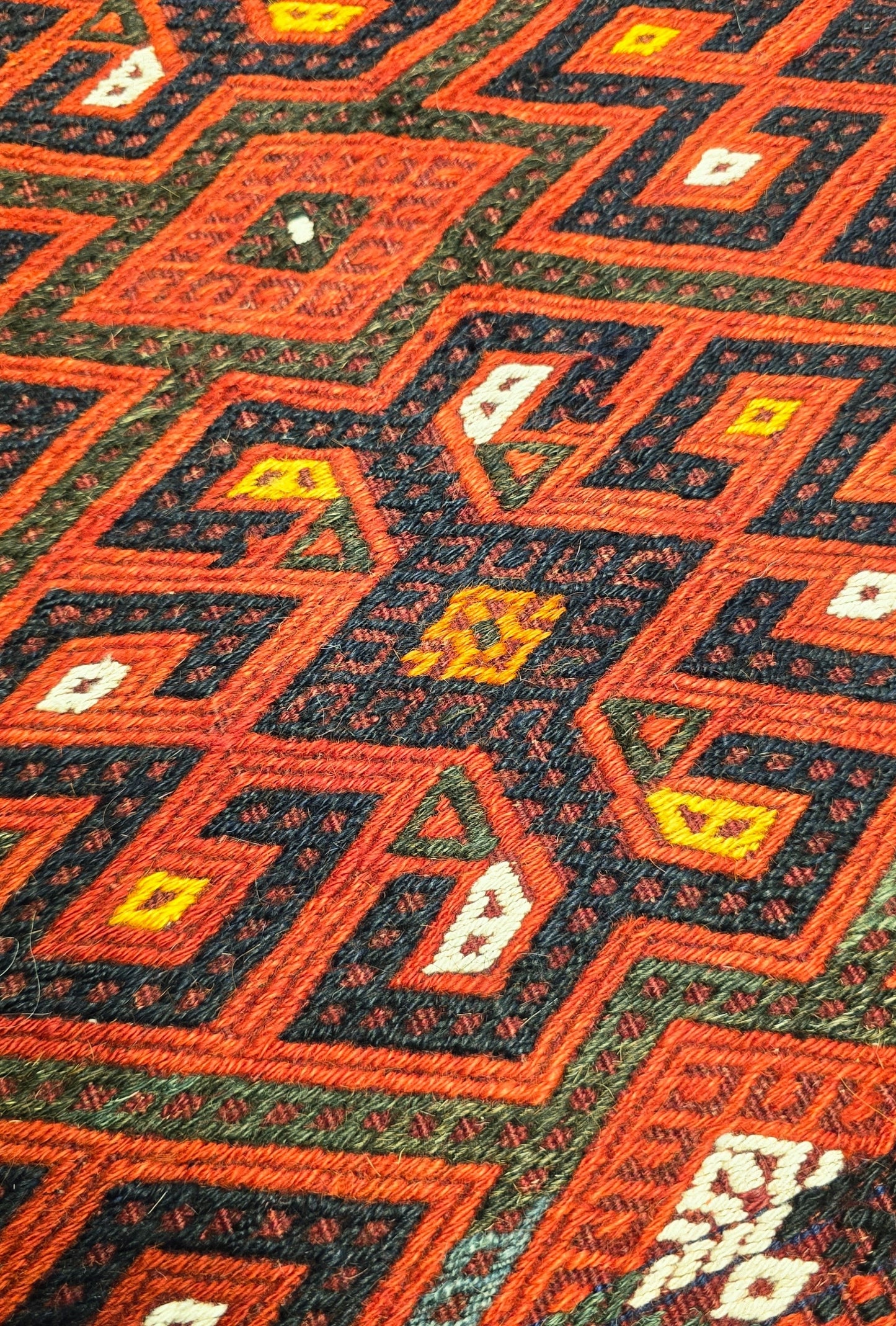 Handwoven Vintage Turkoman Yomut Kilim Rug 230 x 390cm (7.5' x 12.8' ft) Red