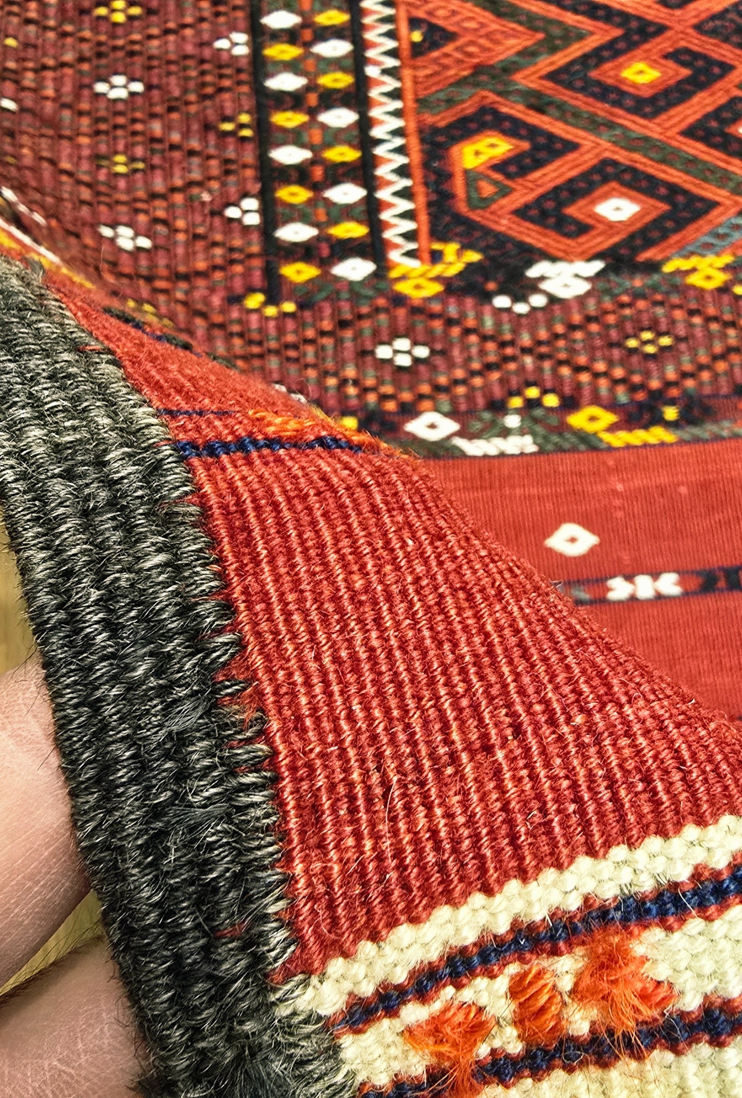 Handwoven Vintage Turkoman Yomut Kilim Rug 230 x 390cm (7.5' x 12.8' ft) Red