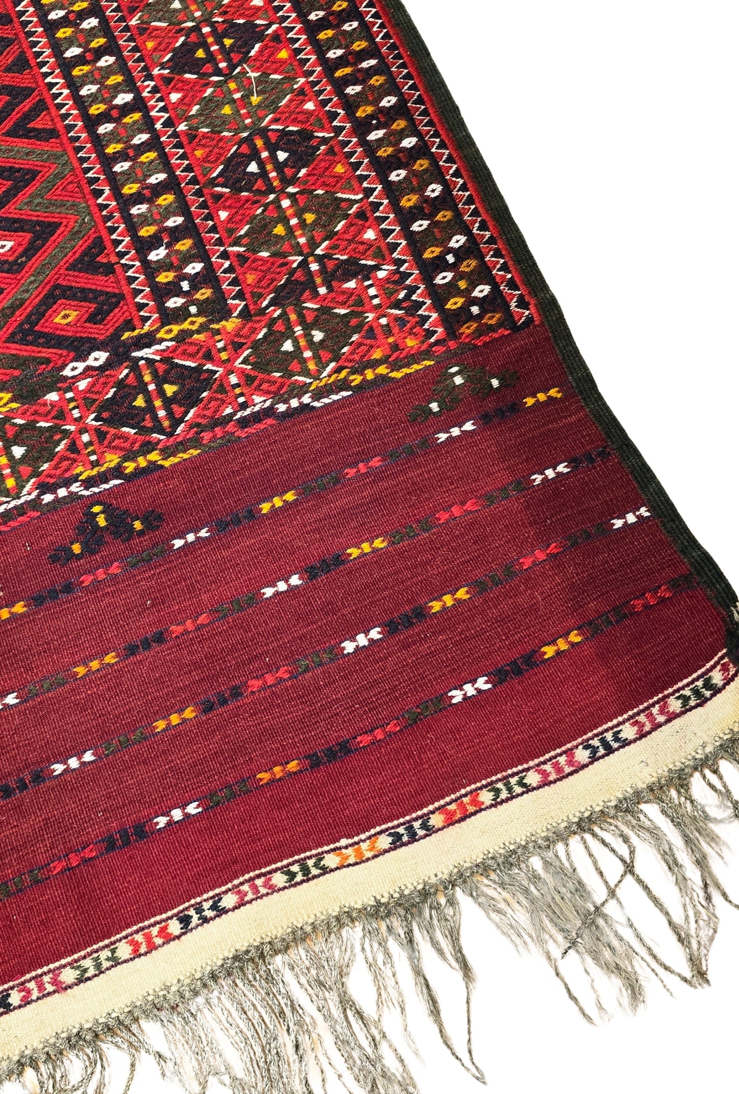 Handmade Vintage Turkoman Yomut Kilim Rug 225 x 375cm (7.4' x 13' ft) Red