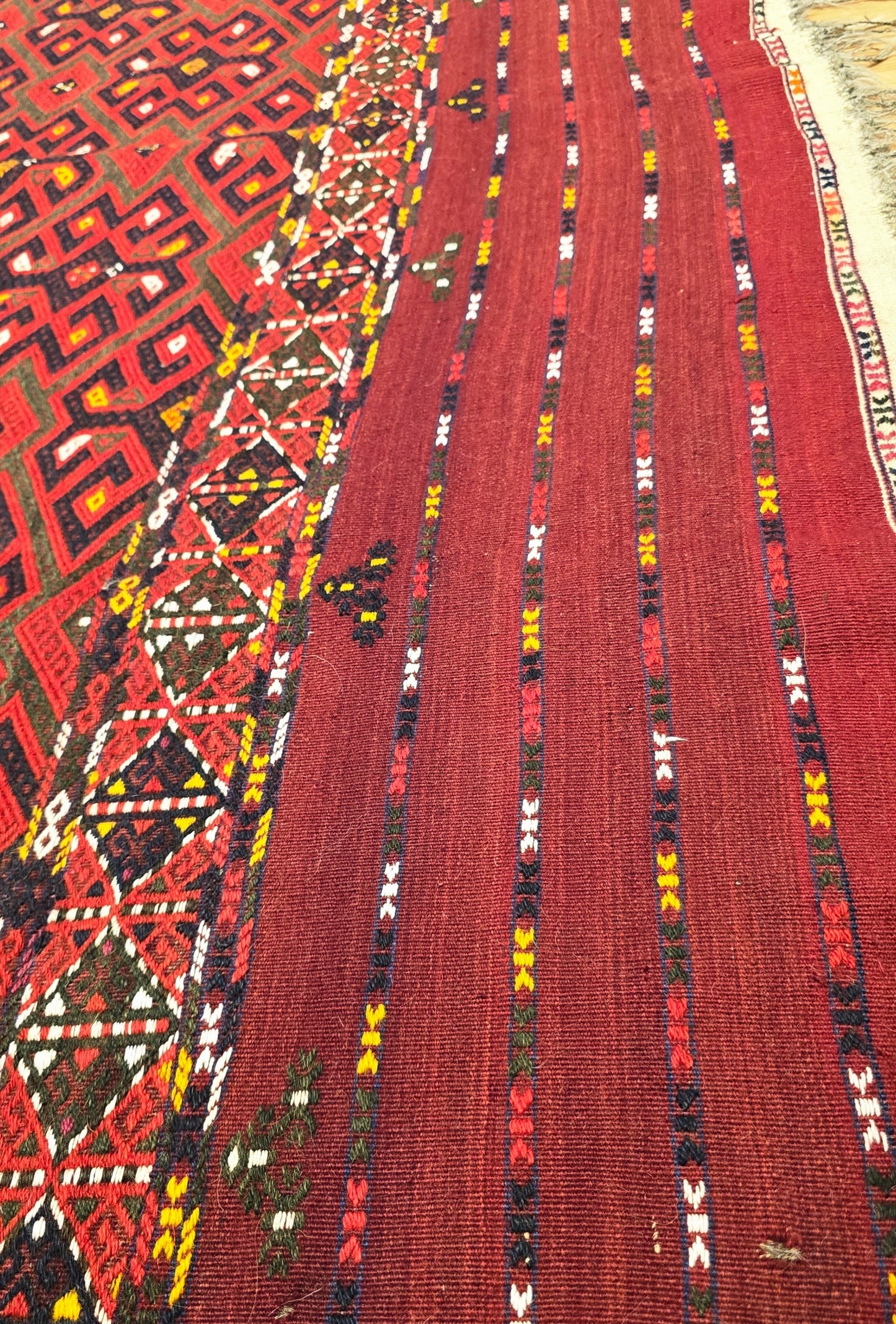 Handmade Vintage Turkoman Yomut Kilim Rug 225 x 375cm (7.4' x 13' ft) Red