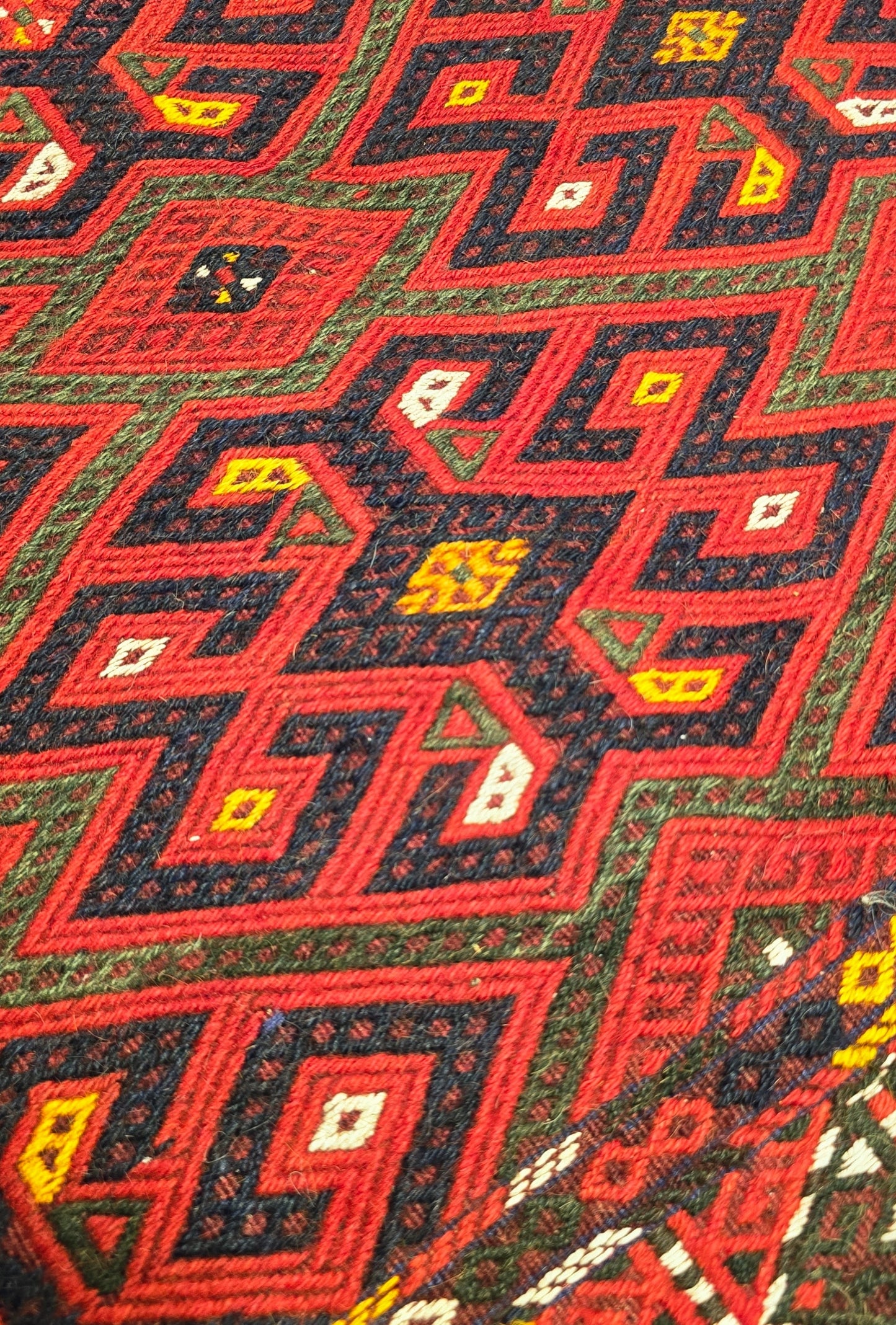 Handmade Vintage Turkoman Yomut Kilim Rug 225 x 375cm (7.4' x 13' ft) Red