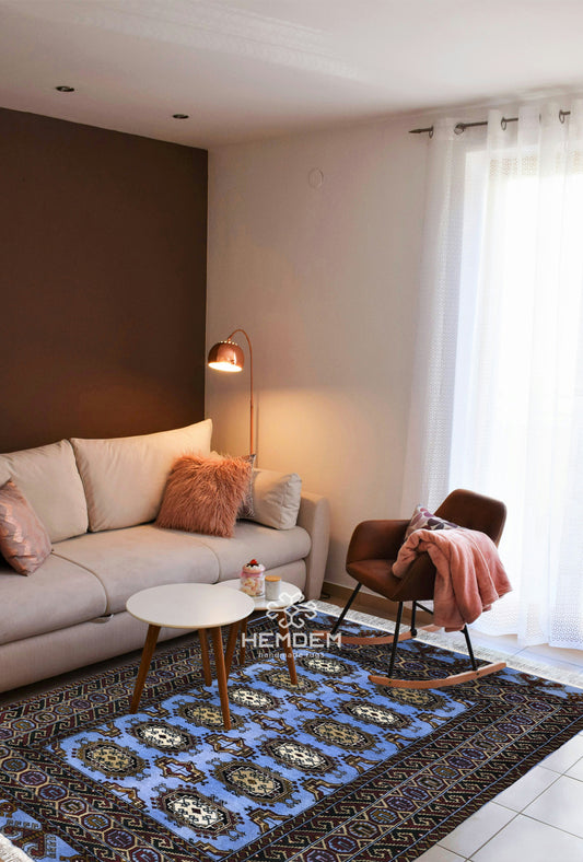 Sarouk Rug Salor Pendi Tribal Pattern Wool Rug 110x 160cm (3'7 x 5'2 ft) Blue