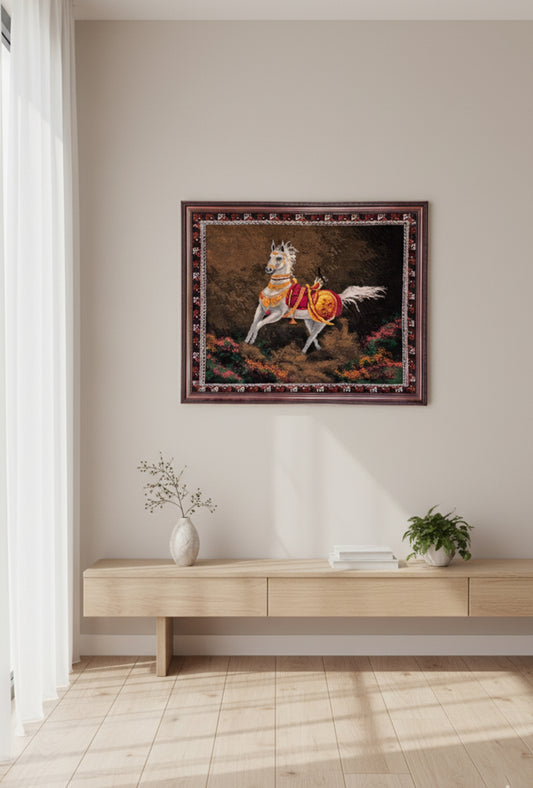 Pictorial Wool Rug – Turkmen Akhalteke Horse – 95 x 75 cm (3.1' x 2.5 ft')