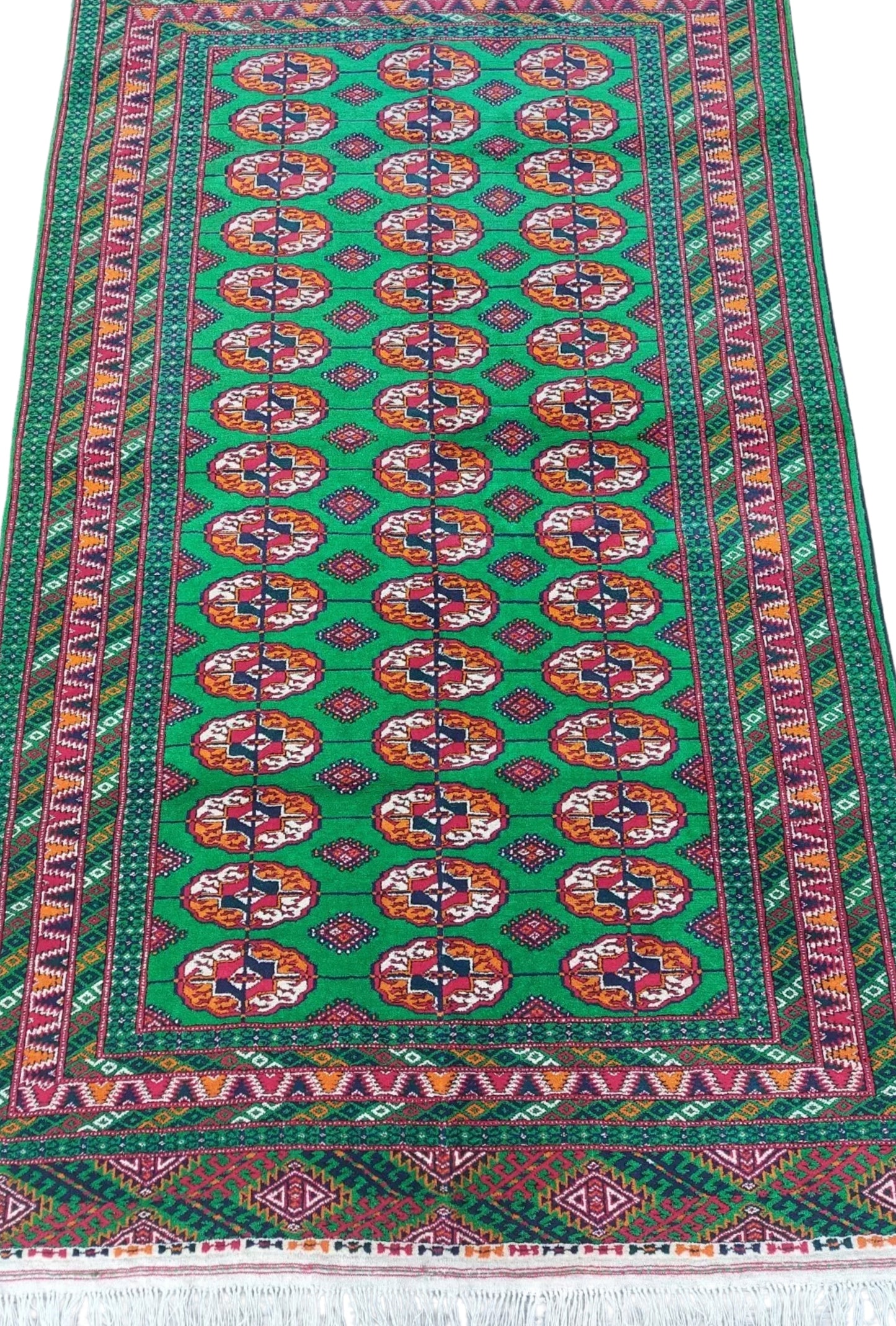 Turkmen Bokhara Rug Handknotted Wool Rug 131x 220cm (4.3' x 7.2' ft) Green