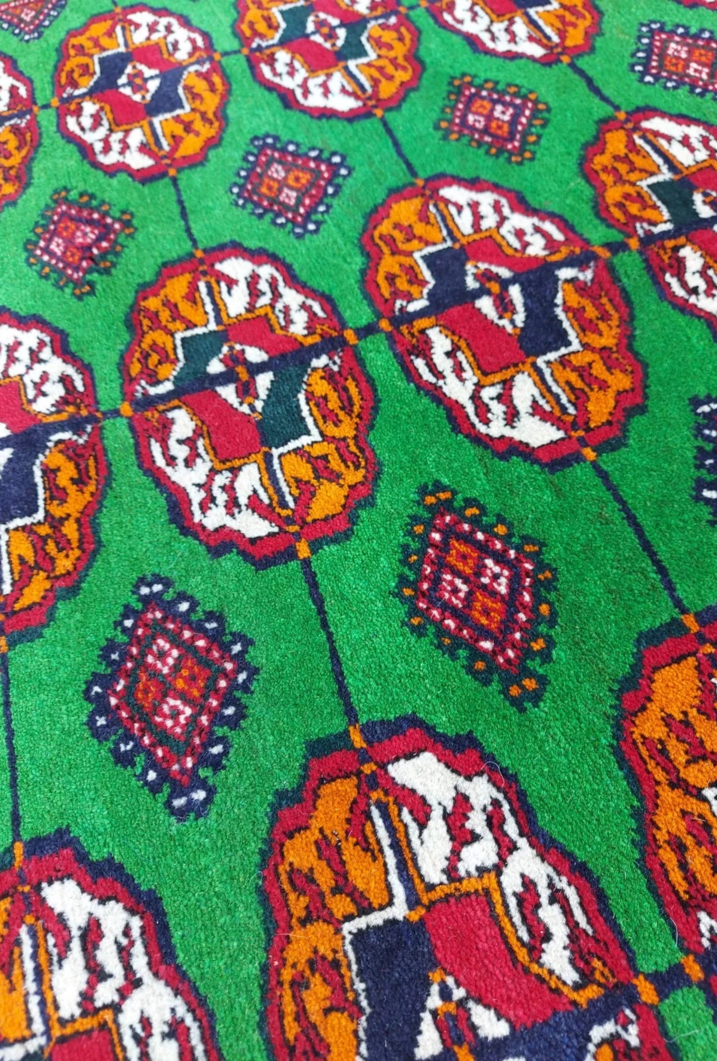 Turkmen Bokhara Rug Handknotted Wool Rug 131x 220cm (4.3' x 7.2' ft) Green