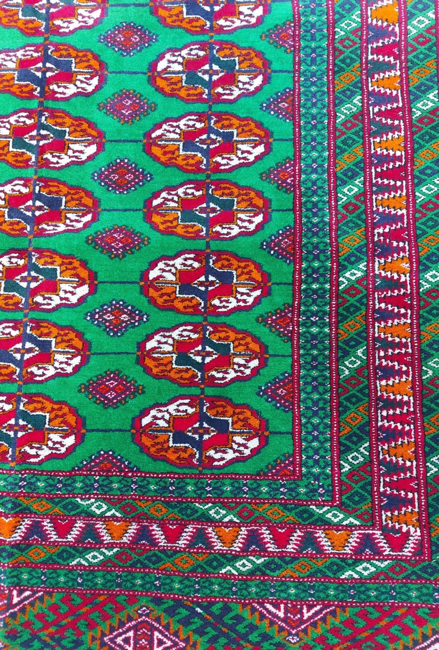Turkmen Bokhara Rug Handknotted Wool Rug 131x 220cm (4.3' x 7.2' ft) Green