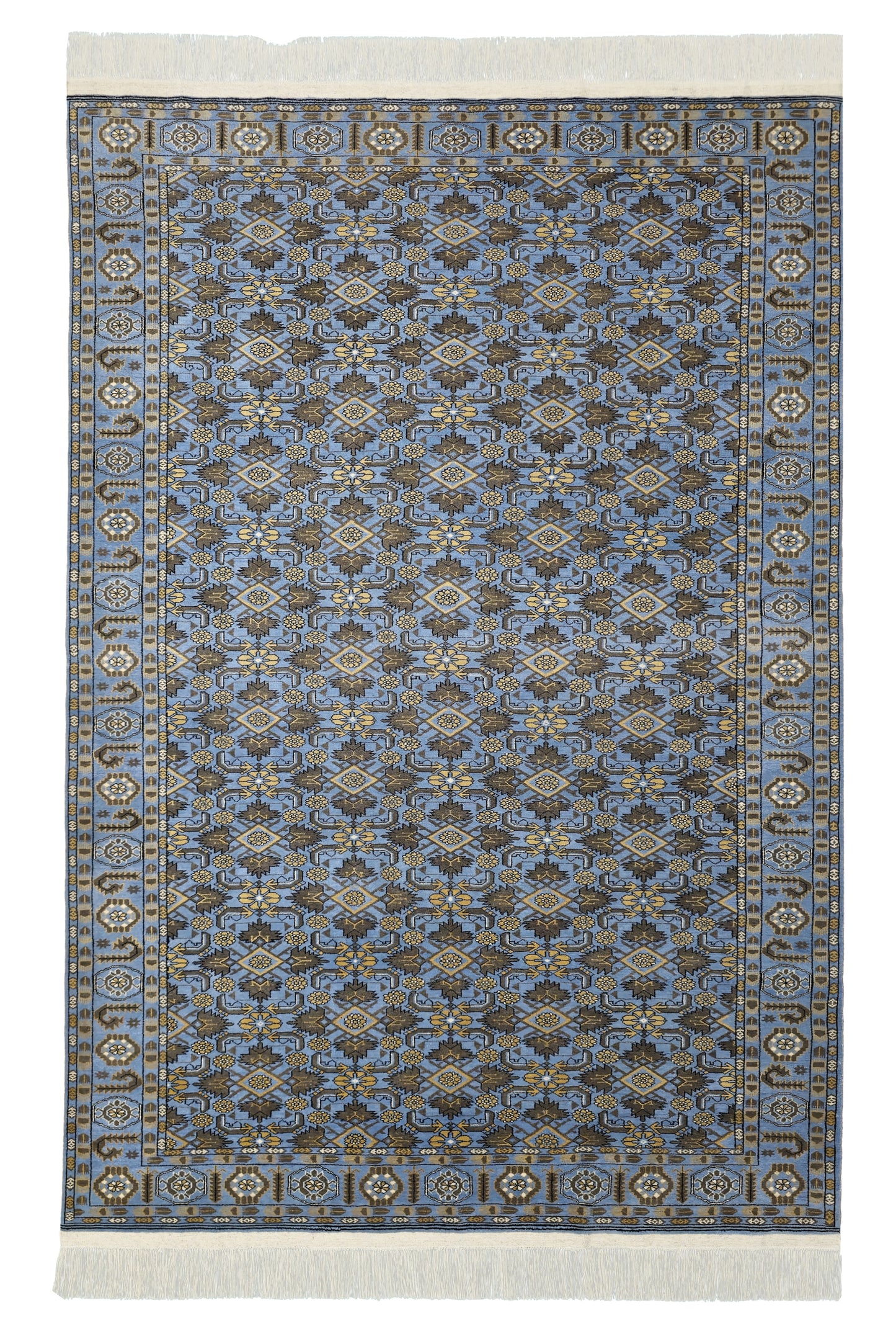 Floral Ersari Beshir Handmade Wool Rug 200x300cm (7' x 10' ft) Blue
