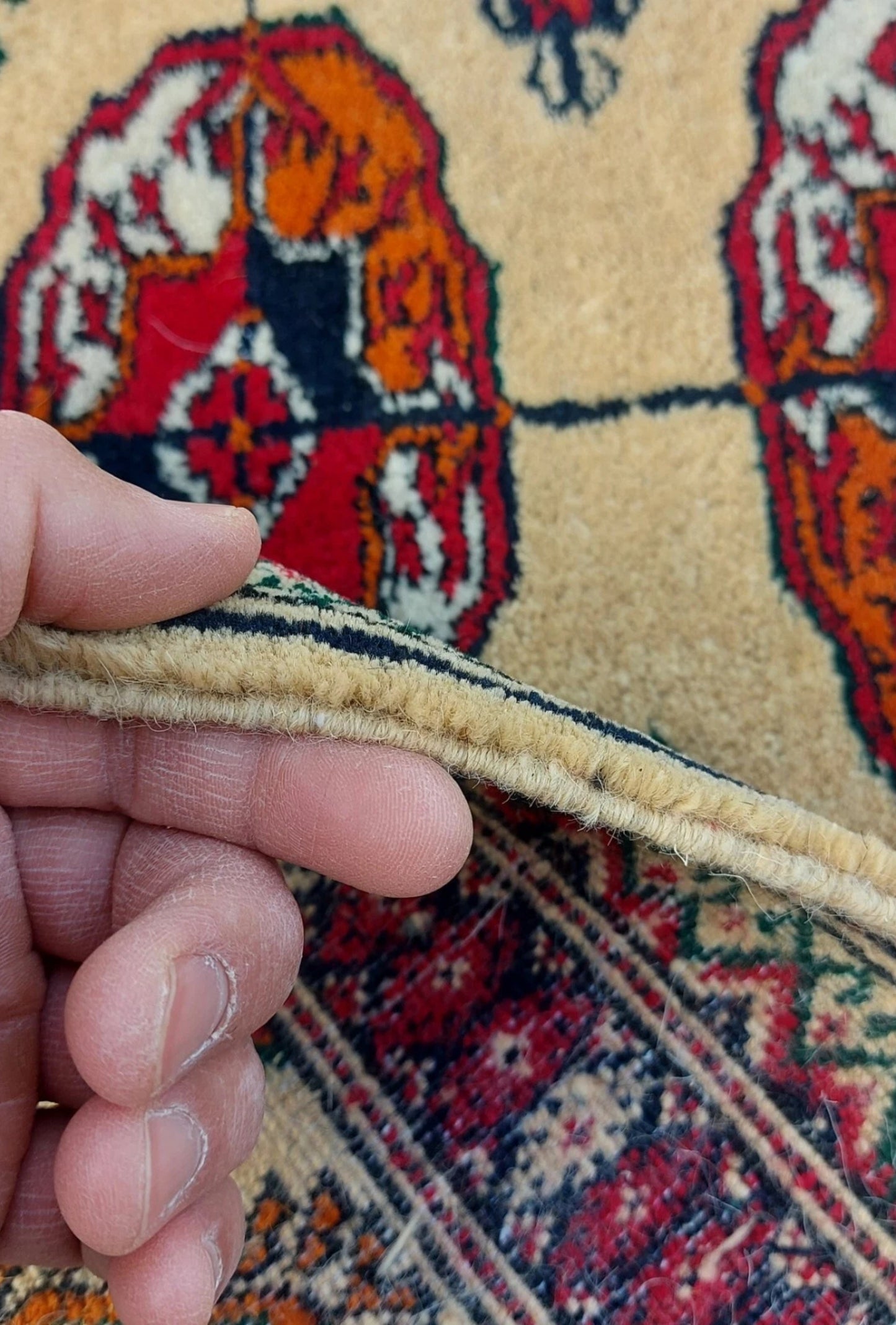 Turkmen Handmade Hallway Rug Oriental Wool Corridor Carpet Runner Rug 125 x 340cm (4' x 11' ft) Beige