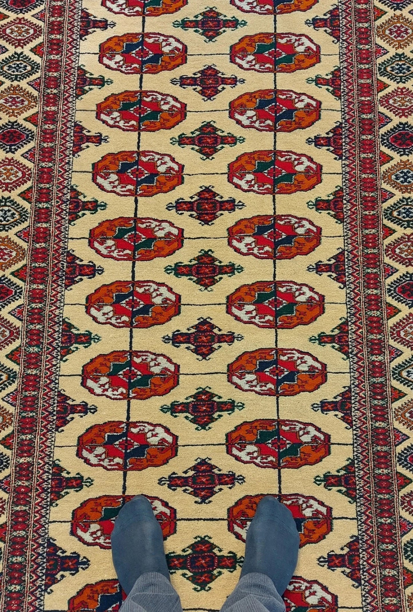 Turkmen Handmade Hallway Rug Oriental Wool Corridor Carpet Runner Rug 125 x 340cm (4' x 11' ft) Beige