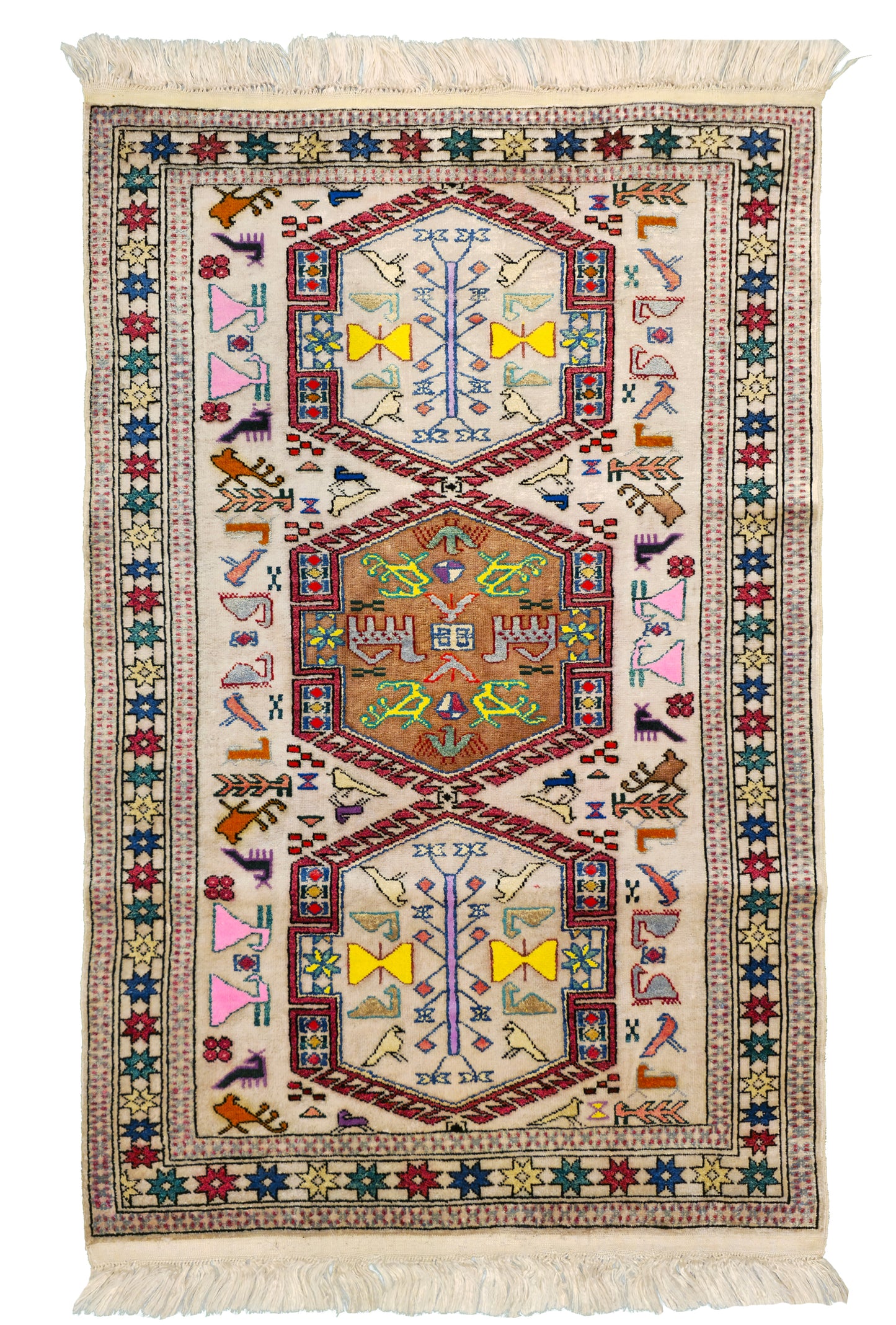 Türkmen Halısı El Dokuma İpek Halı 76 x 115cm (2.5' x 3.7' ft) Bej