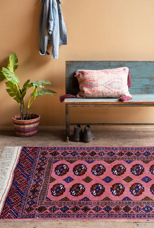 Türkmen Halısı El Dokuma Yün Halı 80 x 122cm (2,7' x 4' ft) Pembe