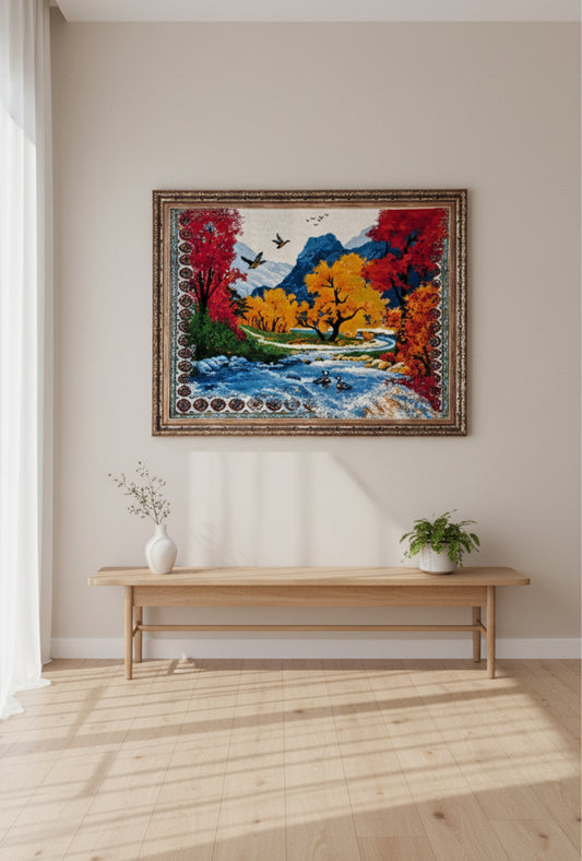 Pictorial Wool Rug – Autumn Nature Landscape 117 x 85 cm (4 x 3 ft)