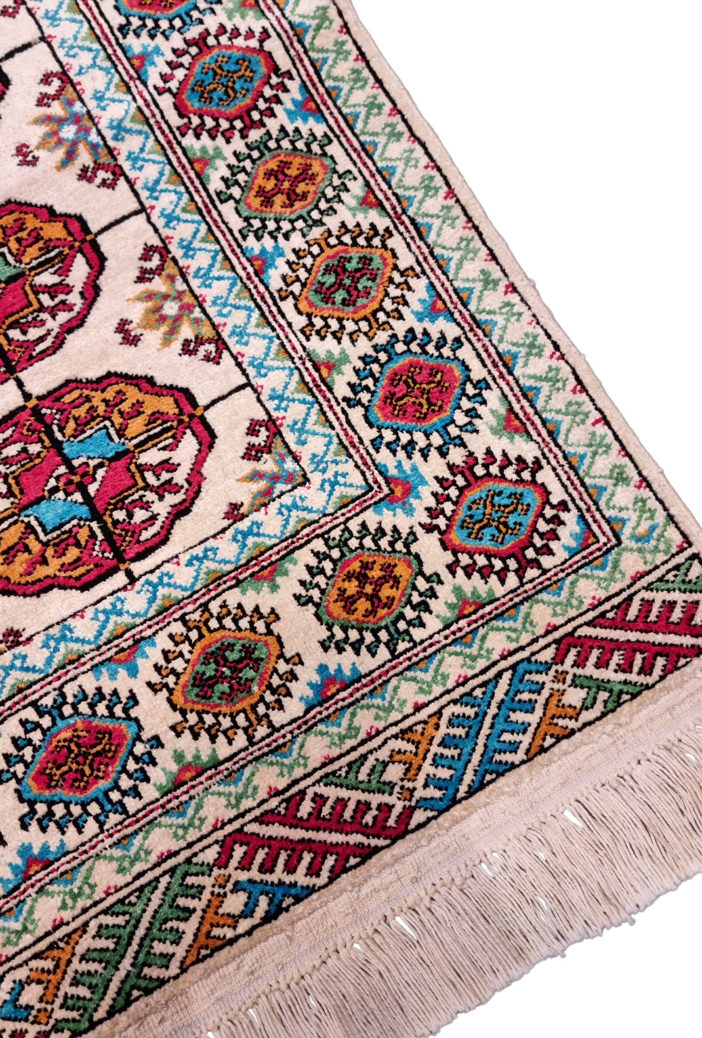 Handmade Turkoman Tekke Silk Rug 74 x 130 cm (3'x5' ft) Beige