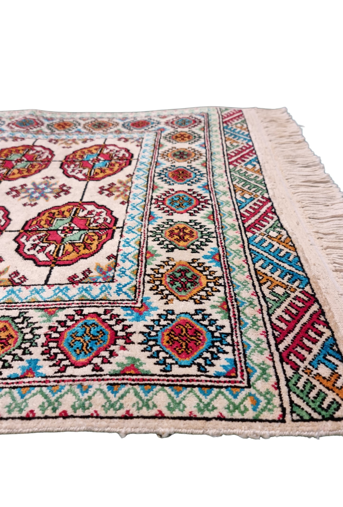 Handmade Turkoman Tekke Silk Rug 74 x 130 cm (3'x5' ft) Beige