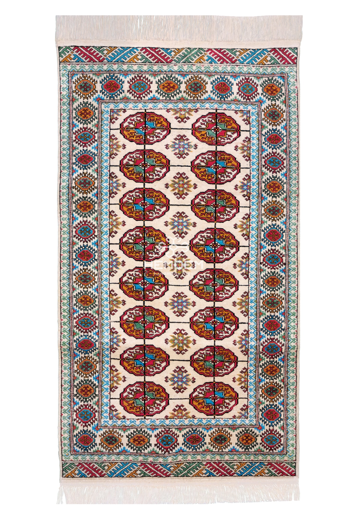 Handmade Turkoman Tekke Silk Rug 74 x 130 cm (3'x5' ft) Beige