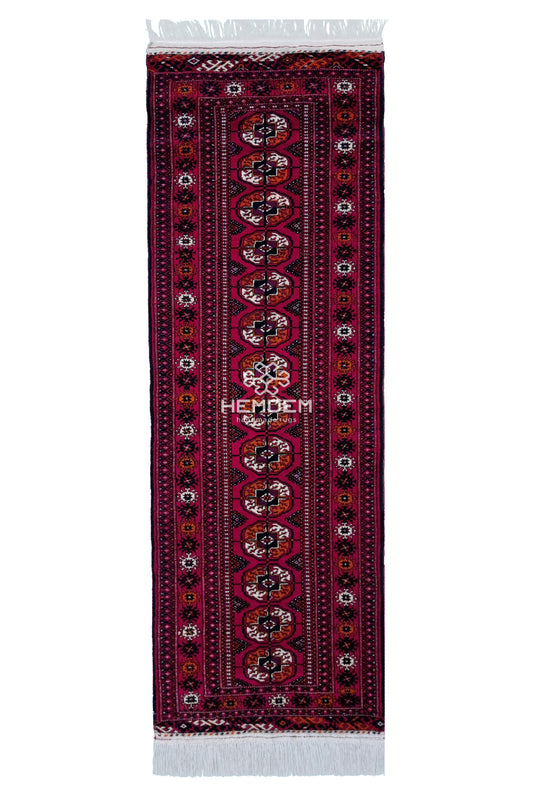 Turkmen Runner Rug Handknotted Wool Rug 70 x 205cm (2.3' x 6.7' ft) Red