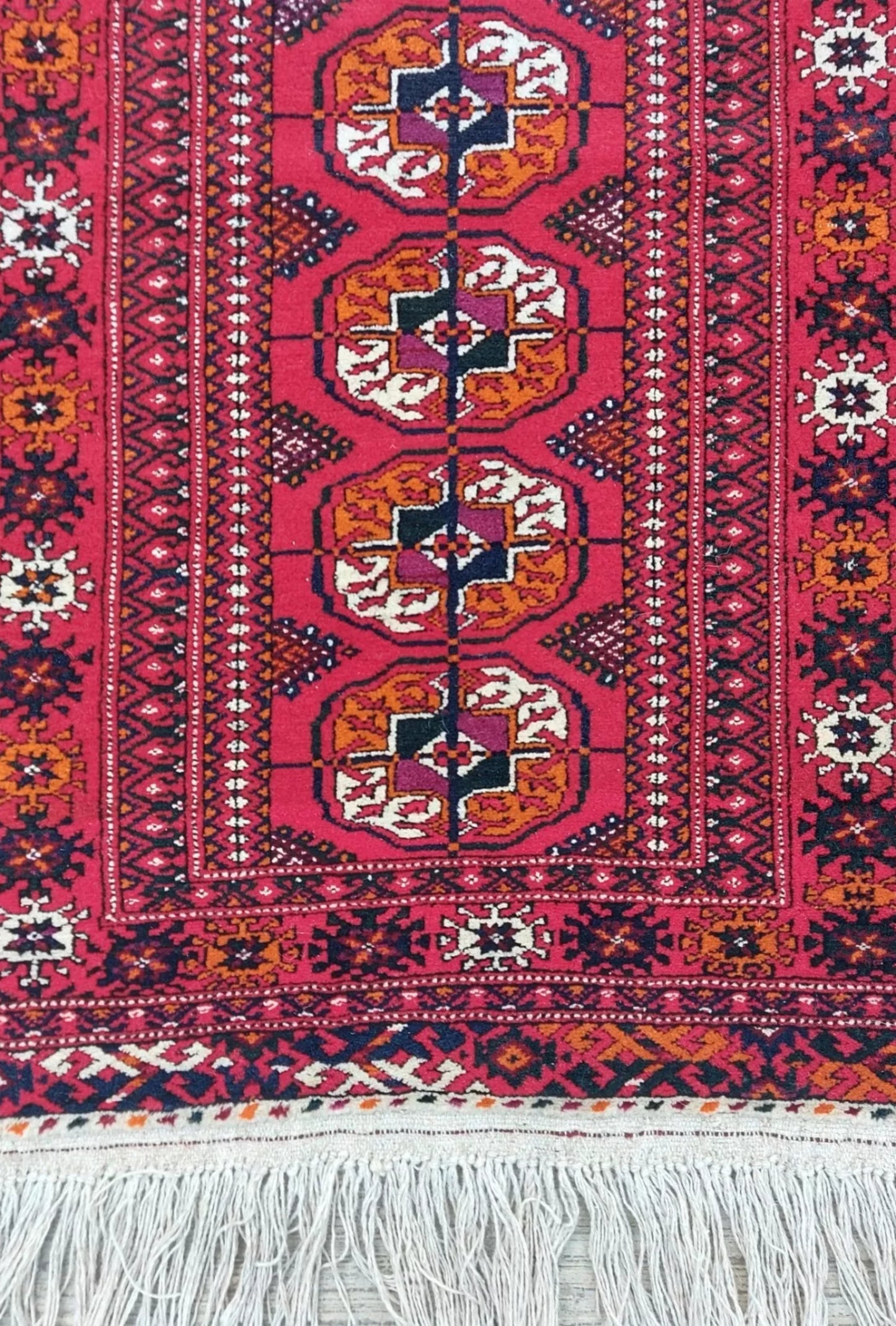 Turkmen Runner Rug Handknotted Wool Rug 70 x 205cm (2.3' x 6.7' ft) Red
